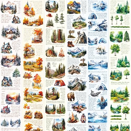 GaoSiMoZ 6-Roll Pack of Pet Tape,DIY Handheld Account Personalization Pet Washi Tape,Can Be Collaged Freely,Used for Gift Packaging and Home Decoration Clear Flower Stickers Roll (Travel Scenery) - Travel scenery