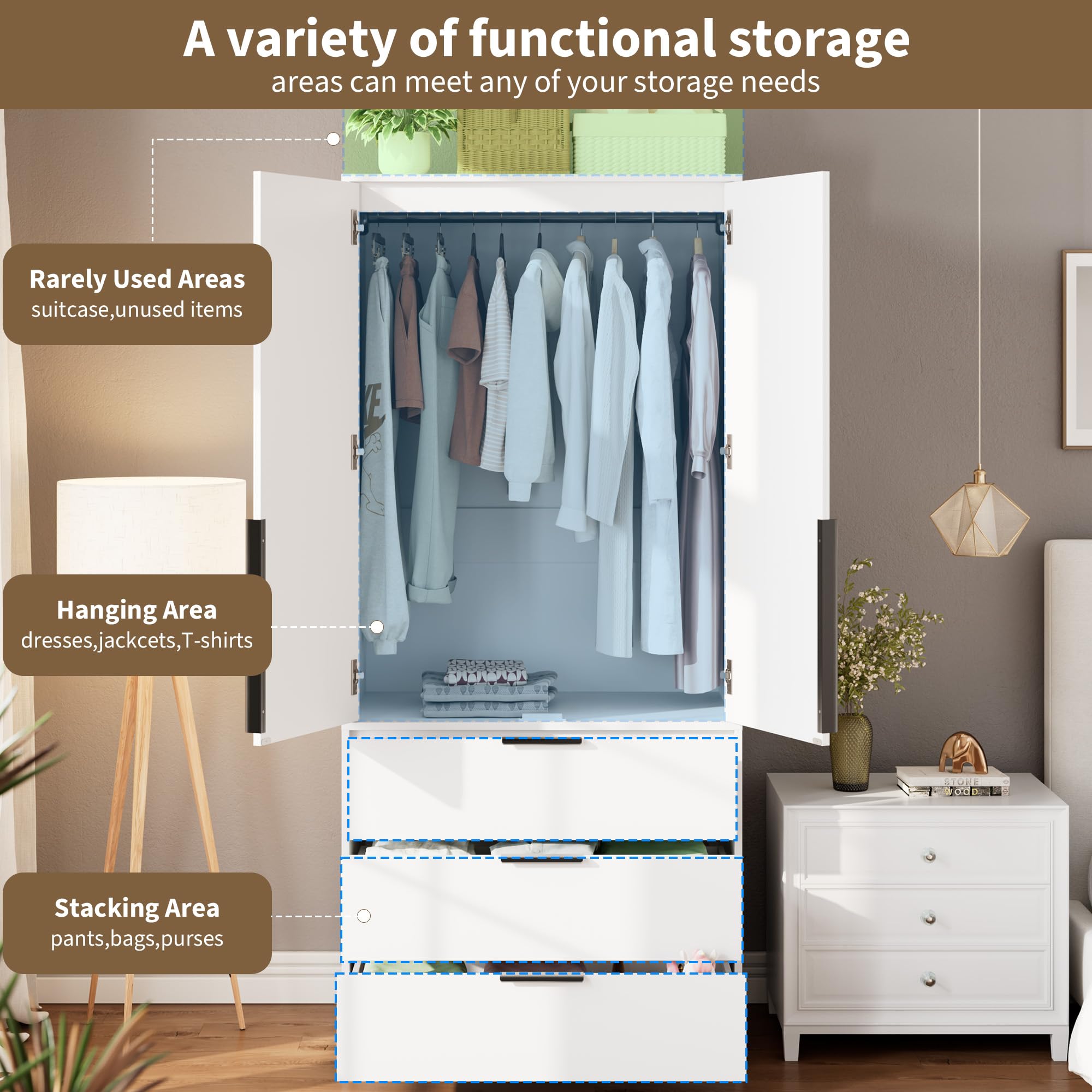 Amazon.co.jp: GarveeHome Armoire ワードローブ クローゼット 179.5 