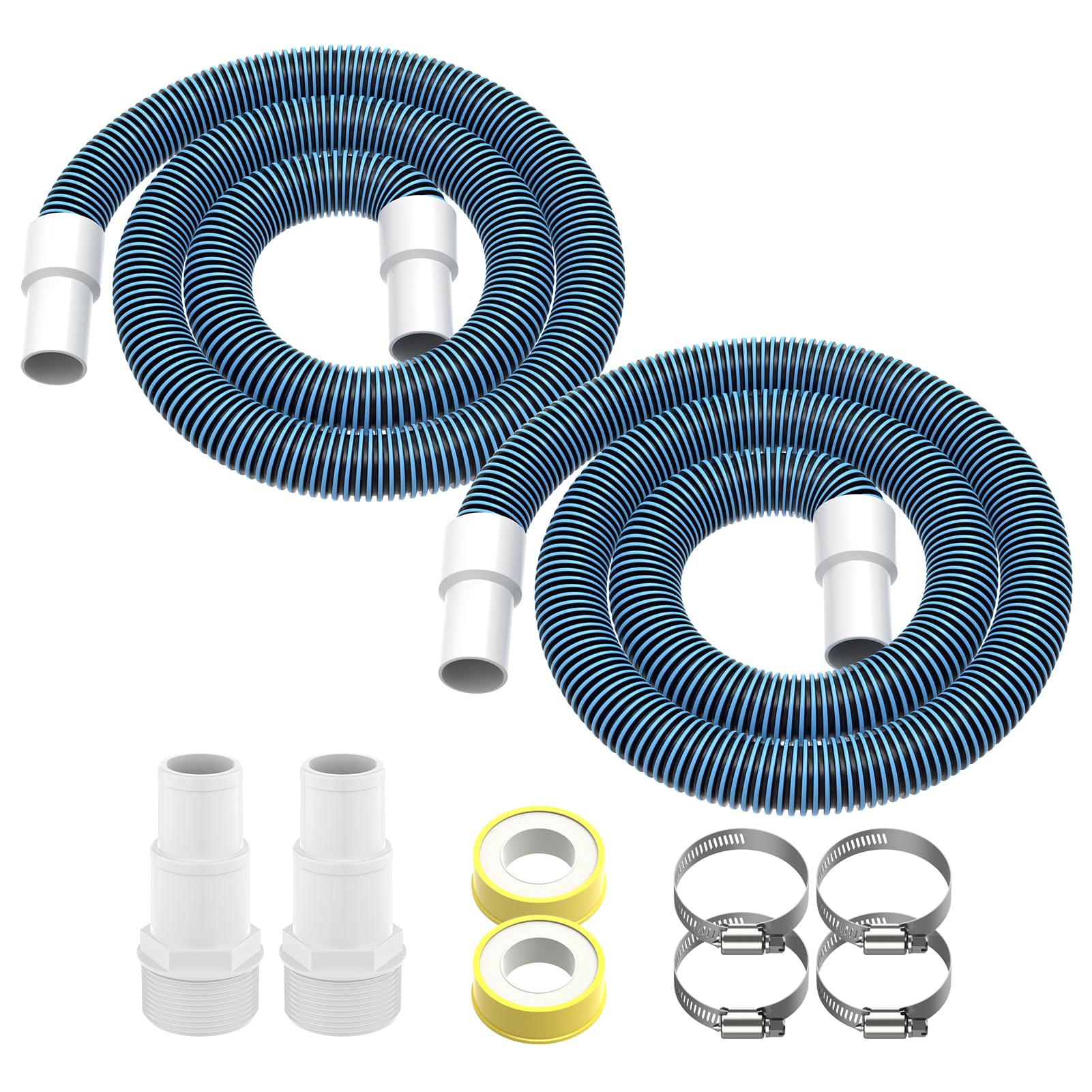 Photo 1 of 1.5" 6ft Heavy Duty Above Ground Pool Hose Replacement Kit Compatible with Intex Pool Filter Pumps, Includes 2 Durable 6 Foot Hoses, 2 Connection Adapters, 4 Clamps, 2 Tapes