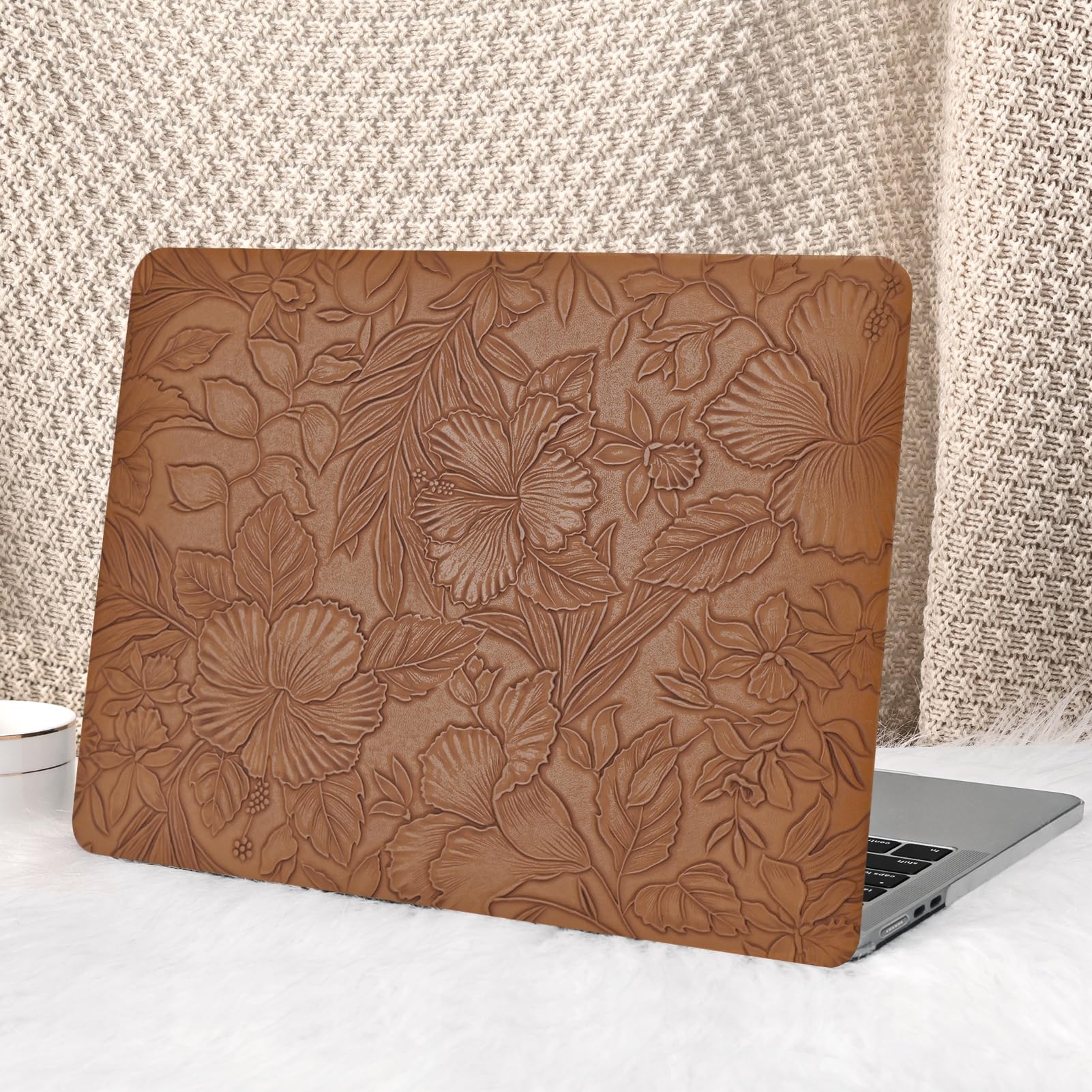Photo 1 of Seorsok Compatible with New MacBook Air 13.6 inch Case M5 M4 M3 M2 2026 2025-2022 Release A3449 A3240 A2681 A3113,Leaves Flowers Leather Hard Shell Case & Keyboard Cover,Dark Brown Blooming Floral