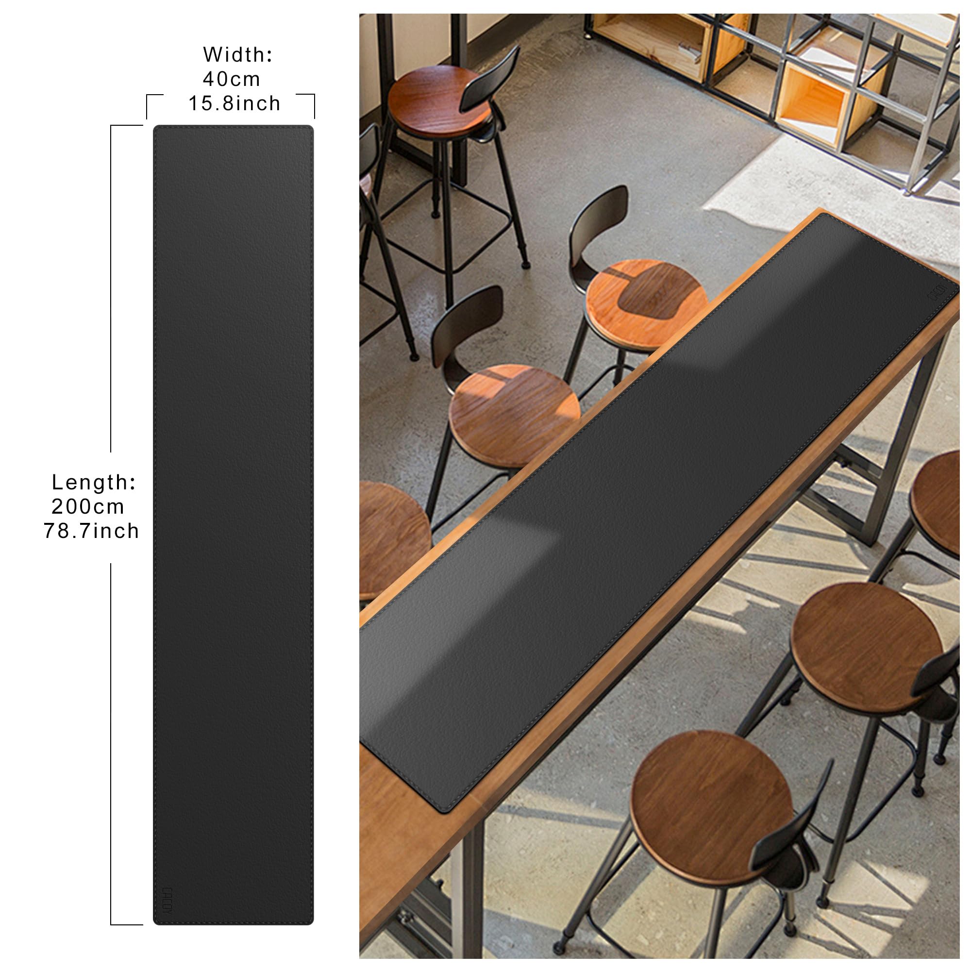 Cacoy 200x40 cm Pad per Scrivania Multifunzionale in Pelle PU, Tappetino per Mouse da Gaming Grande, Impermeabile Sottomano Scrivania per Ufficio e Casa (Nero)