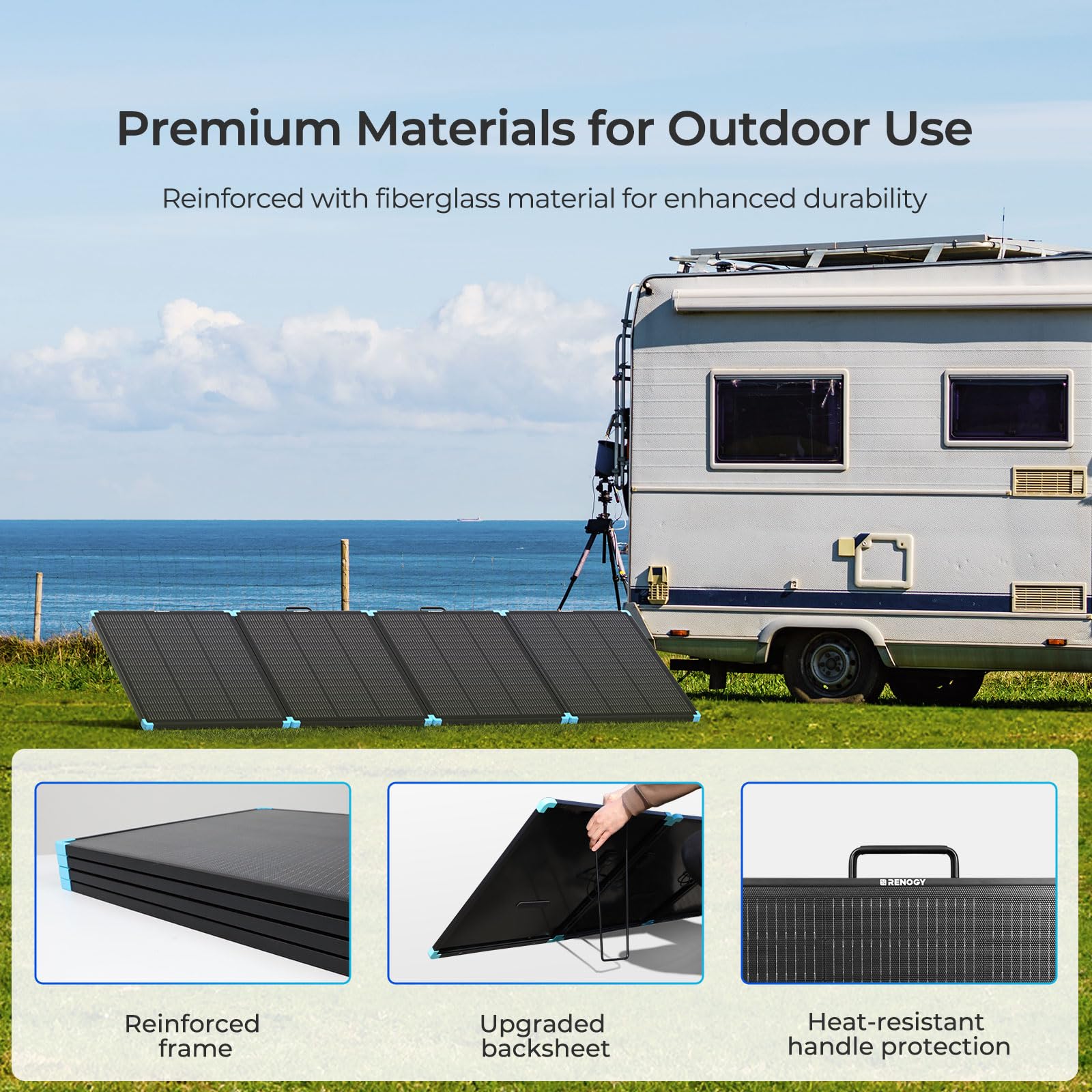Renogy Paneles solares, 300W, maleta solar ligera y portátil, tipo N 25%, panel solar plegable de alta eficiencia, instalación rápida con muletas, sellado IP67 para autocaravana, camping