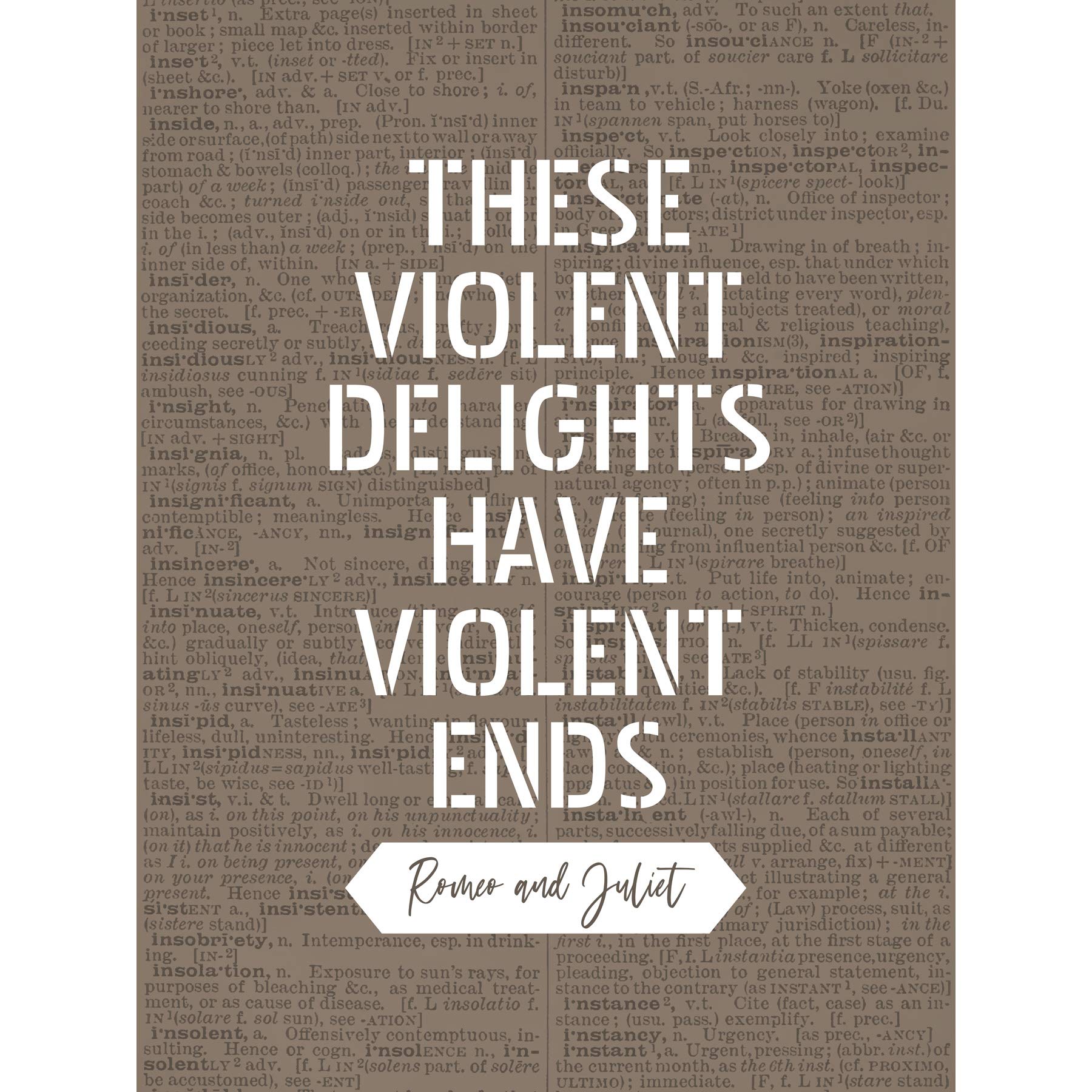 Artery8 Dictionary Inspiring Quote Shakespeare Romeo Juliet Violent Delights Violent Ends Large Wall Art Poster Print Thick Paper 18X24 Inch