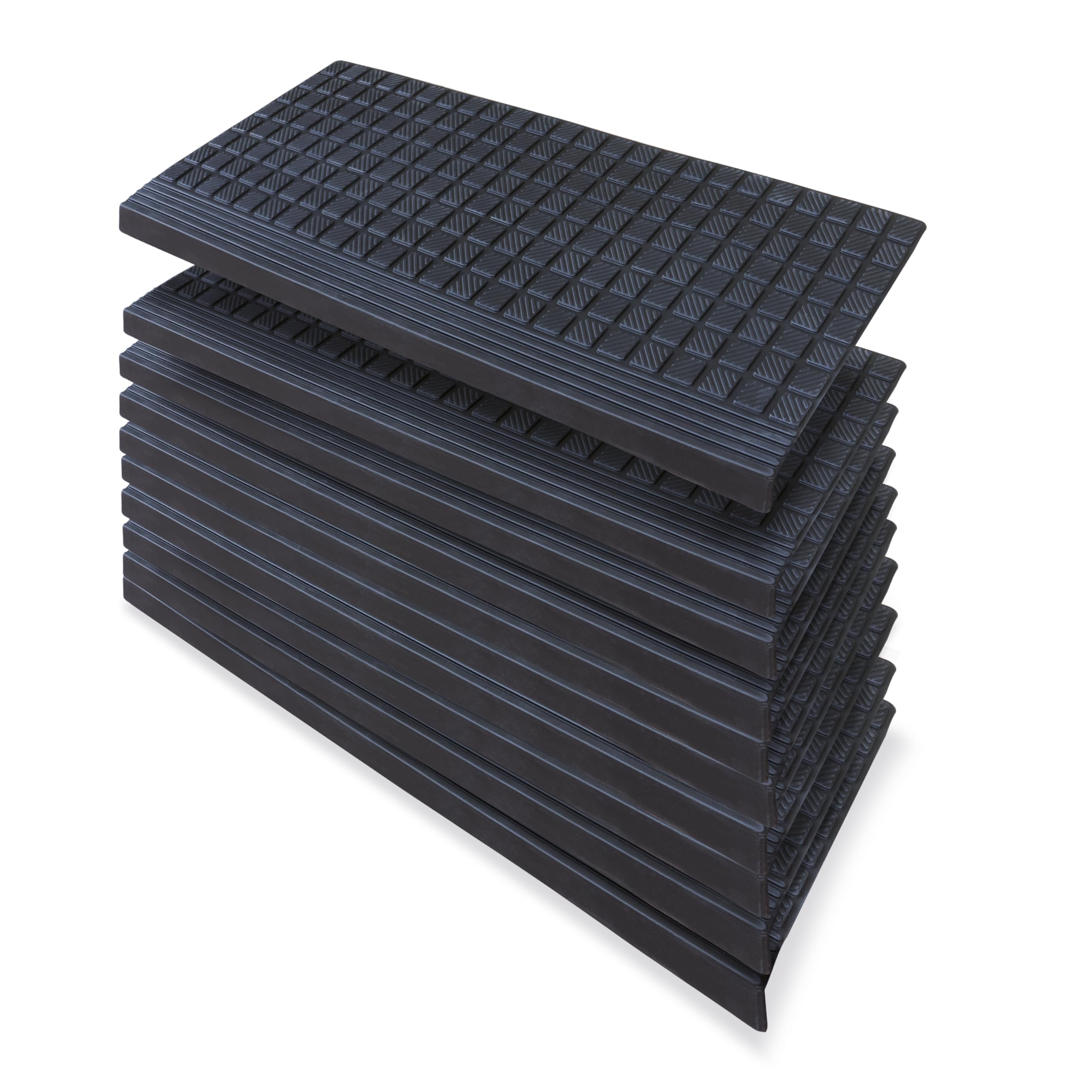 PETEX 10x Stufenmatte Treppenmatte mit Winkelkante aus Gummi für innen und außen, 64,5 x 25 cm, selbstklebend, rutschfest, schwarz