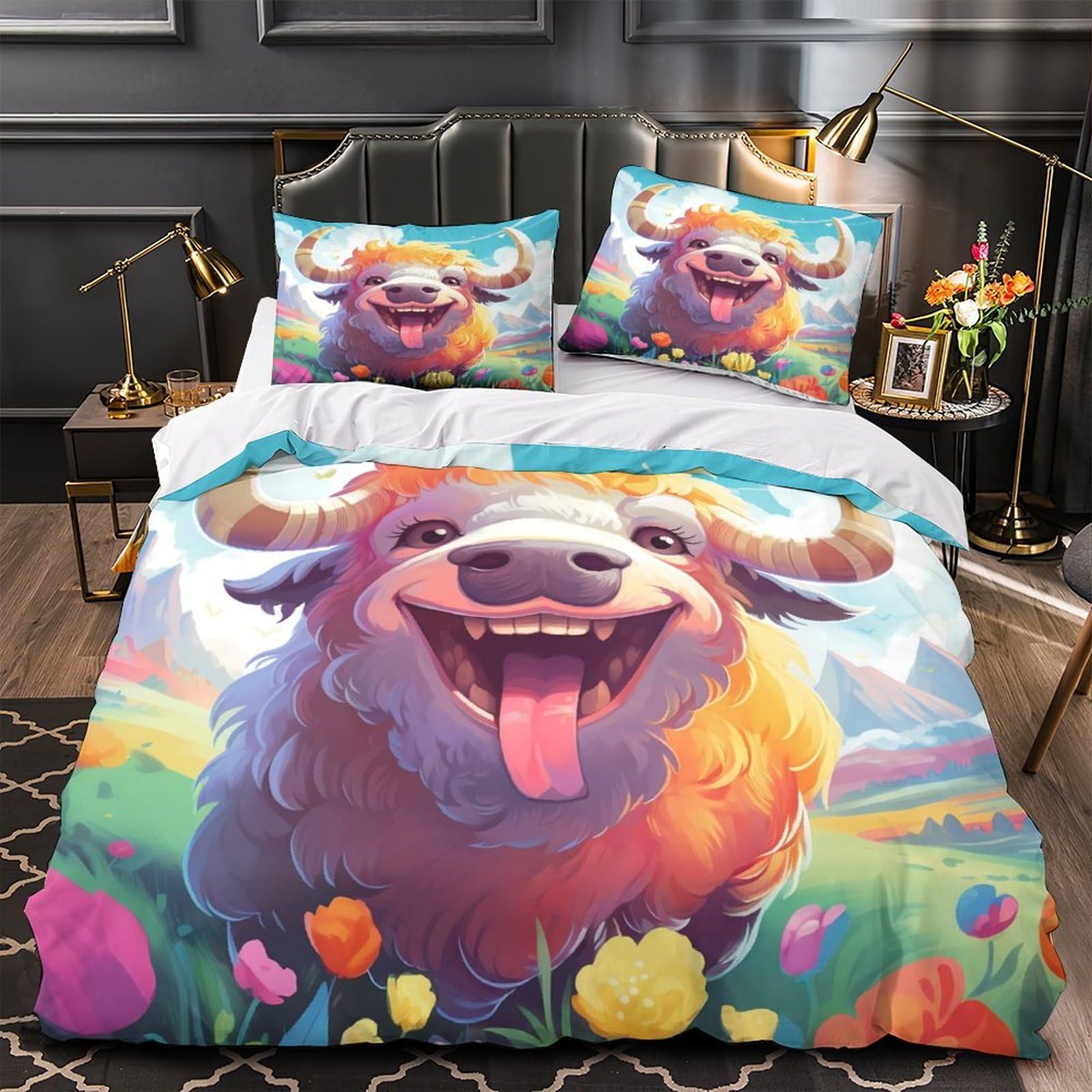 Housse de couette dessin animé Yak pour chambre fille et femme