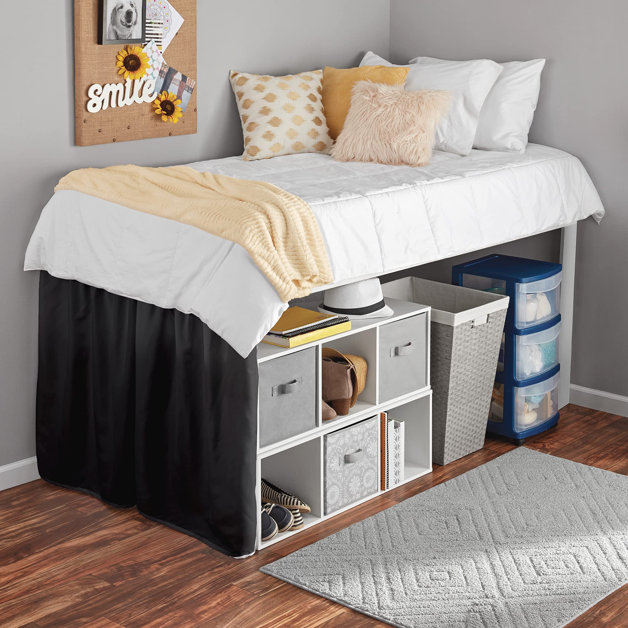 MGPS College Dorm Dust Ruffled Bed Skirt-Extra Long Extended Room Skirt |100 Percentage Egyptian Cotton, 600-Thread Count| [Black, Twin XL/36 Drop] 400TC-COTTON-DORM-DRBS-074 XL [39*80 inch]