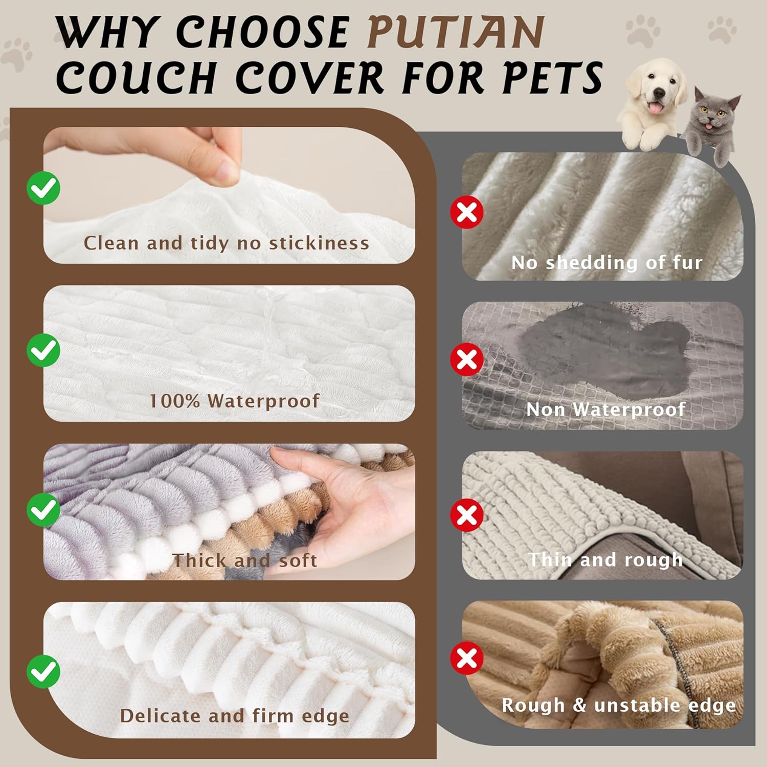 PuTian 100% Waterproof Fuzzy Couch Cover for Dogs Washable Non-Slip Couch Protector Pet Friendly Dog Mat for Couches and Sofas - 27.6''X59'' 70cmX150cm White - Image 5