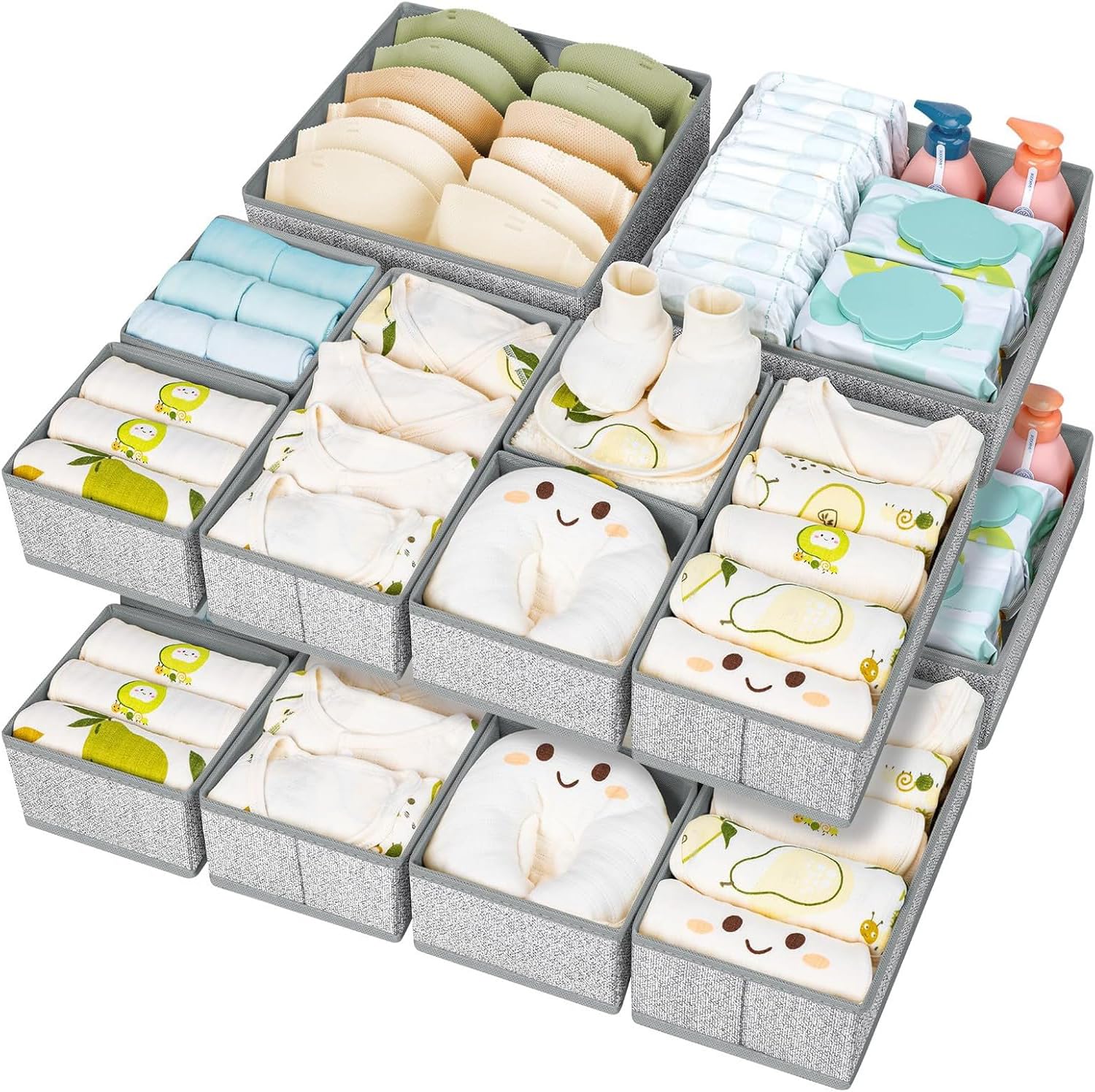 DIMJ Schubladen Organizer Kleidung Baby- 15er Set Faltbare Unterwäsche Kleiderschrank Organizer, Aufbewahrungsbox Stoff Schubladen Ordnungssystem für Hosen, Kleidung, Socken