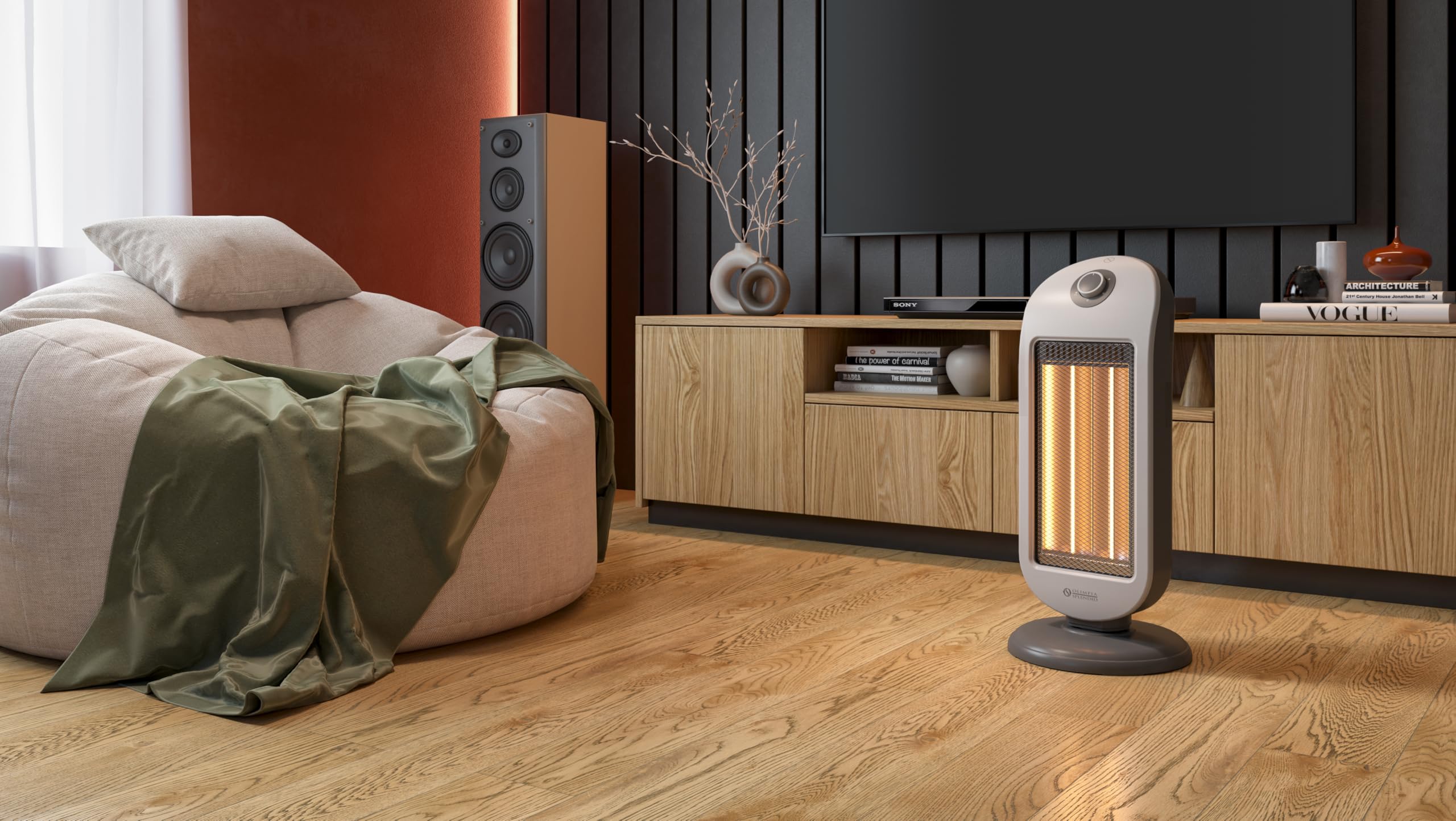 Olimpia Splendid Carbon Twist, Radiateur infrarouge à fibre de carbone jusqu’à 1200W, technologie écologique, base oscillante, poignée pratique et sécurité anti-basculement