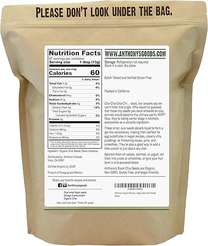 Miniatura 2 de Anthony's Semillas de chía orgánicas, 2.5 libras, sin gluten, veganas, aptas para dietas cetogénicas