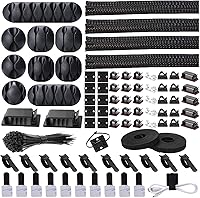 Vista 1 de Kit Organizador de Gestión de Cables con 4 Fundas para Cables Divididas con 41 Clips Autoadhesivos Portacables, 10 unidades y 2 Rollos de Cinta