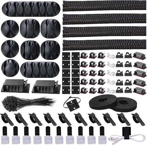 Cord Management Organizer Kit 4 Cable Sleeve split with 4...