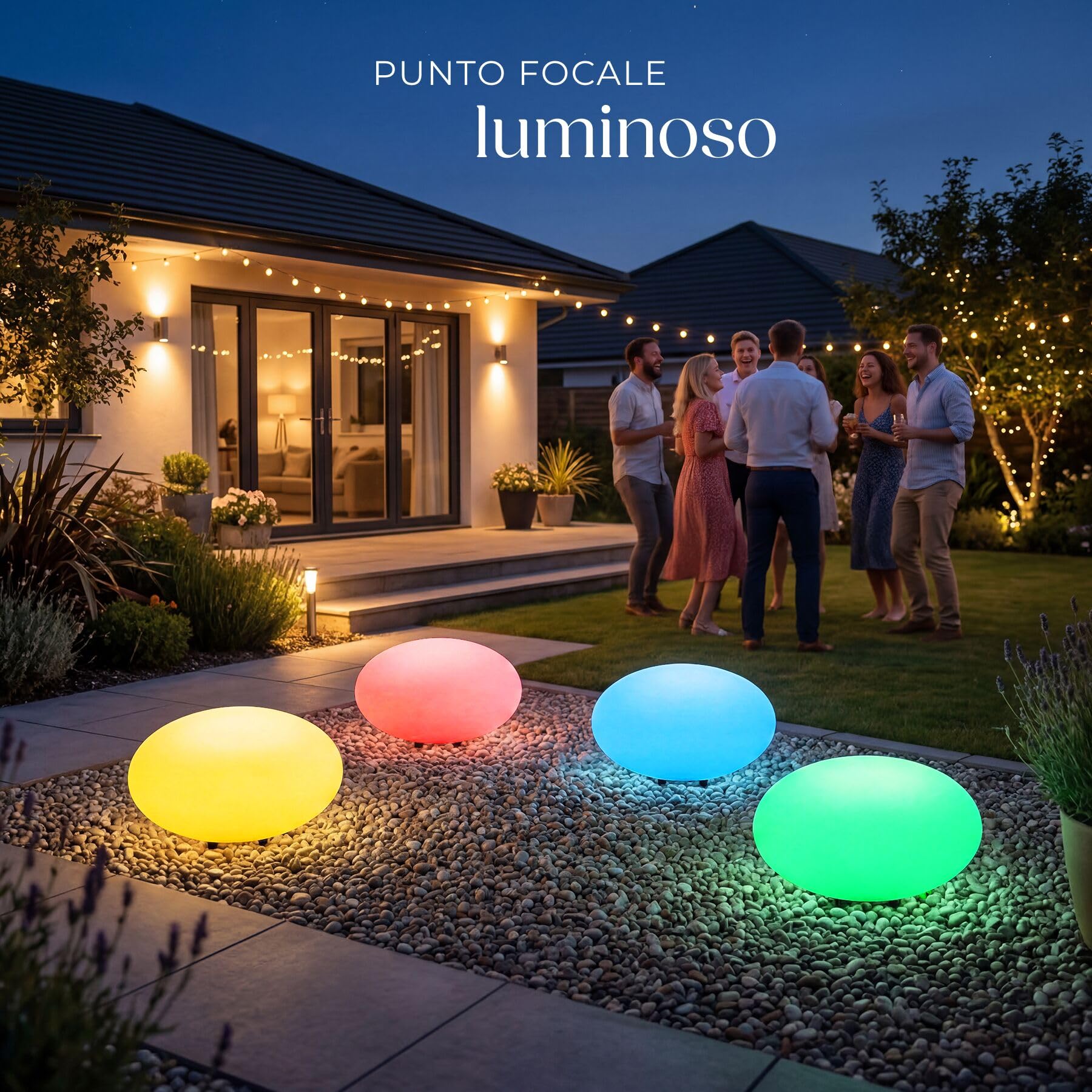 tectake® Lampada da terra Sfera LED, luce RGB da esterno e interno, telecomando, 16 colori, 1200 lumen, IP44 water proof, polietilene, luci giardino arredo esterno, piedini - M - Ø 35 x 21,5 cm