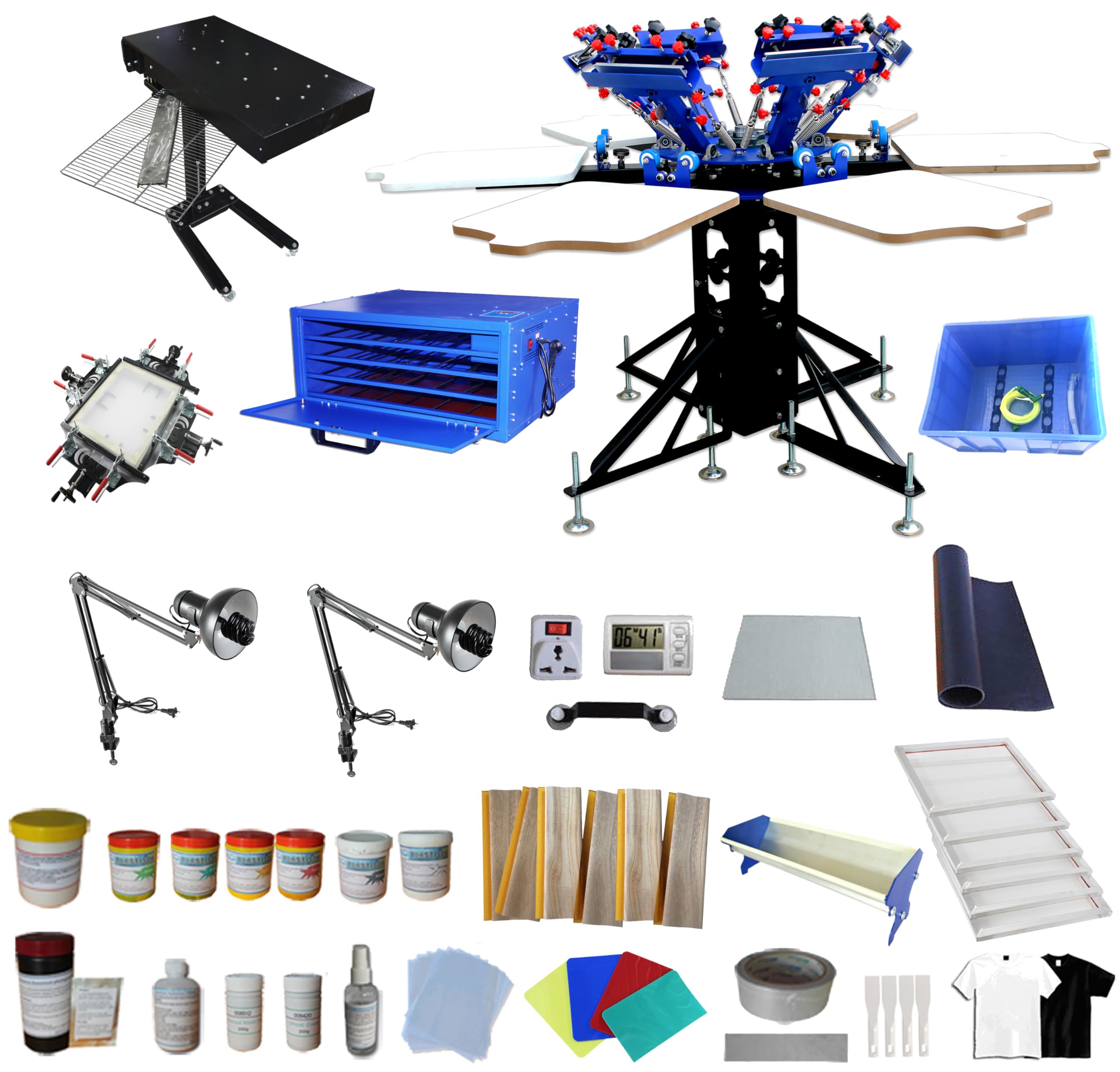 6 Color Full Set Screen Printing Kit 6 Color 6 Station Screen Printing Machine Screen Platen Rotating Screen Printing Press