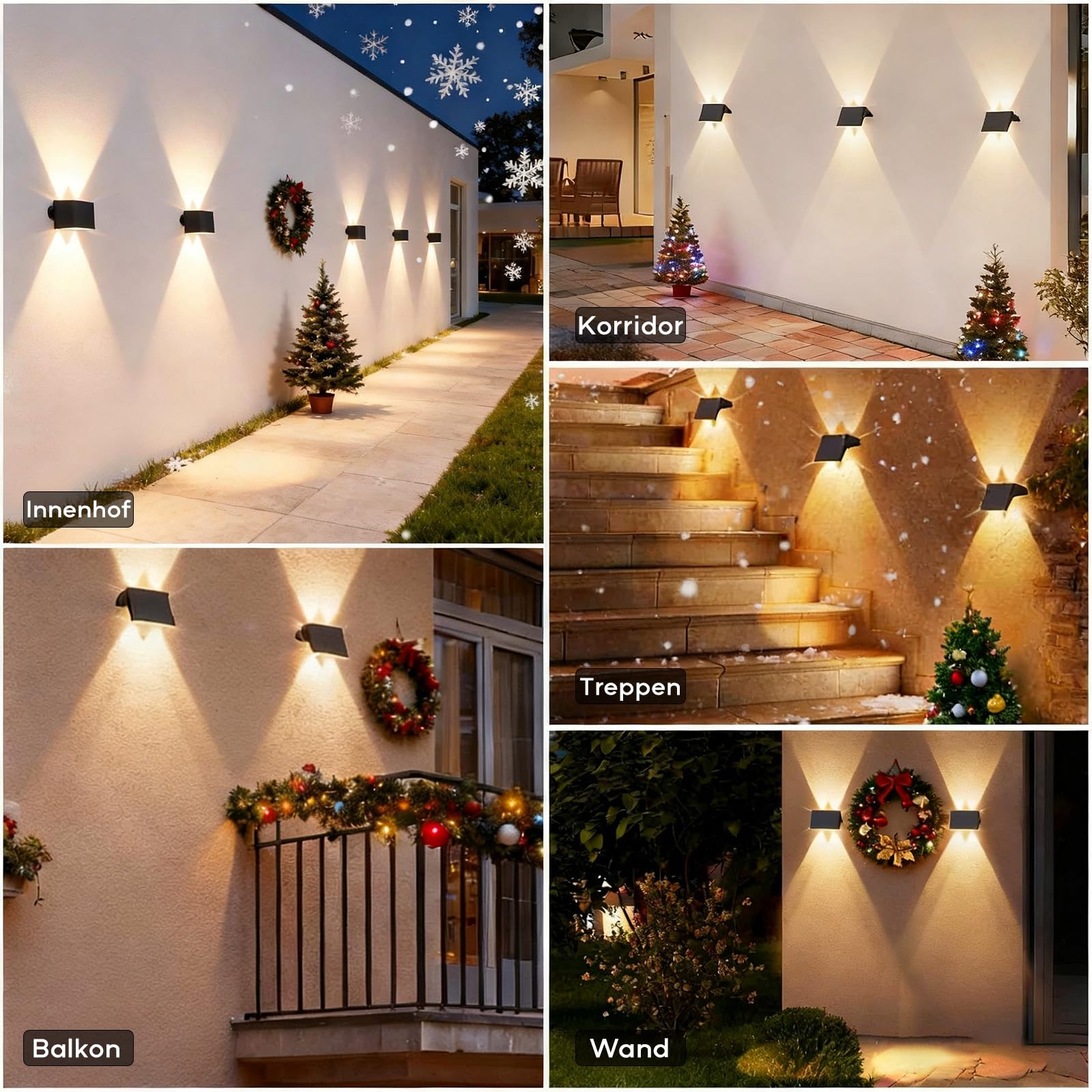 wandleuchte solar außen solar wandleuchte aussen solarlampen Nach Oben und Unten Beleuchtet 4 LEDs IP67 Wasserdichte Solarleuchte für Garten Balkon Terrasse Treppen Warmweiß 4er