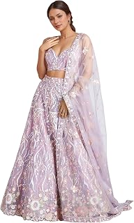 Zeel Clothing Women's Sequins Embroidered Work Soft Net Designer Lehenga Choli With Dupatta (6033-Lavender-Wedding-Leheng... Price In India