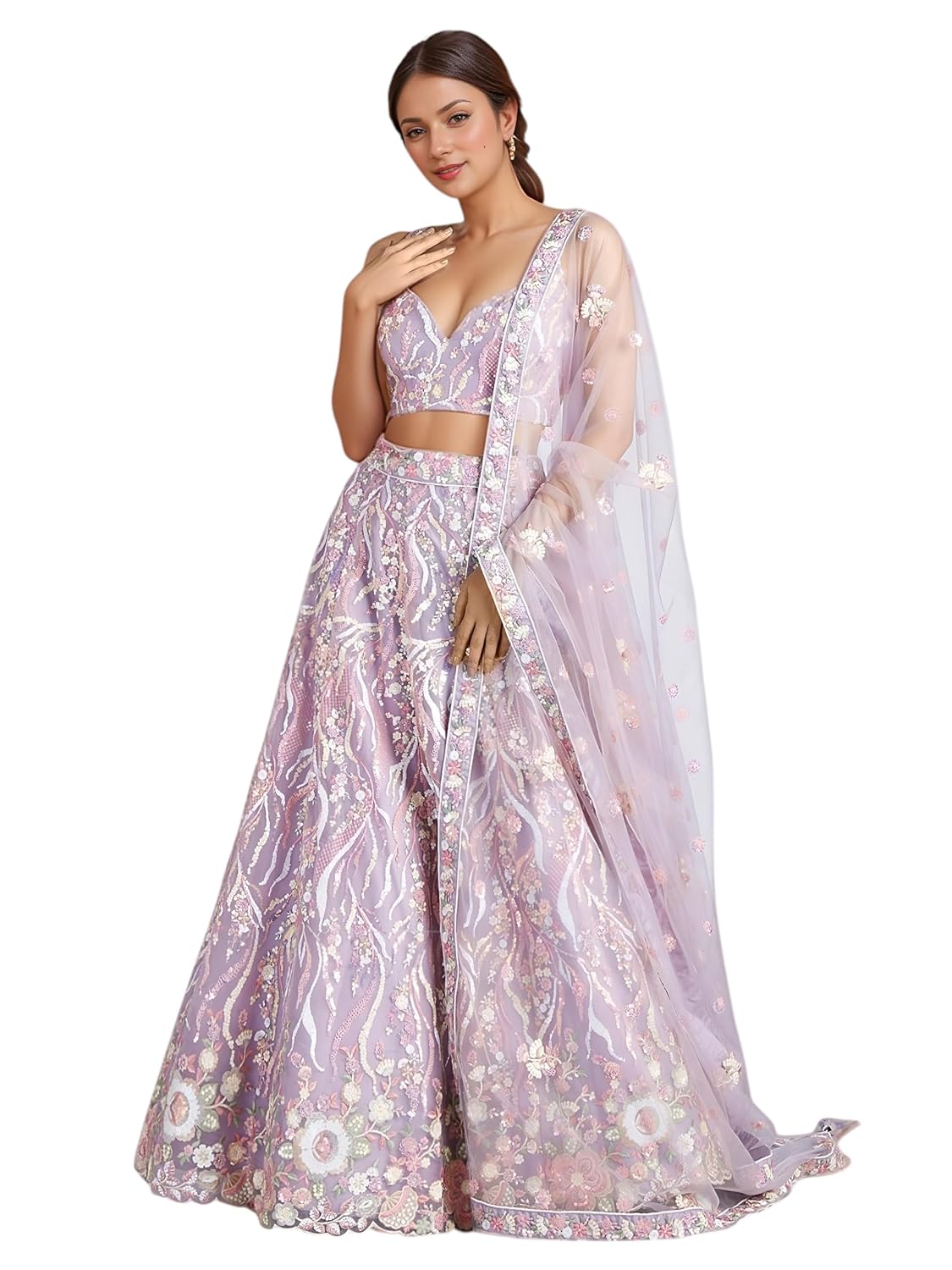 Zeel Clothing Women's Sequins Embroidered Work Soft Net Designer Lehenga Choli With Dupatta (6033-Lavender-Wedding-Leheng... - Review, Price and Buying Guide