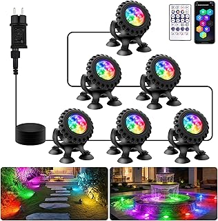 NATPOW Bluetooth APP Teichbeleuchtung LED Unterwasser, Unterwasserbeleuchtung RGB Teichlicht mit Fernbedienung, IP68 wasserdicht, Farbwechsel Gartenbeleuchtung für Garten, Patio, Baum(6 in 1)