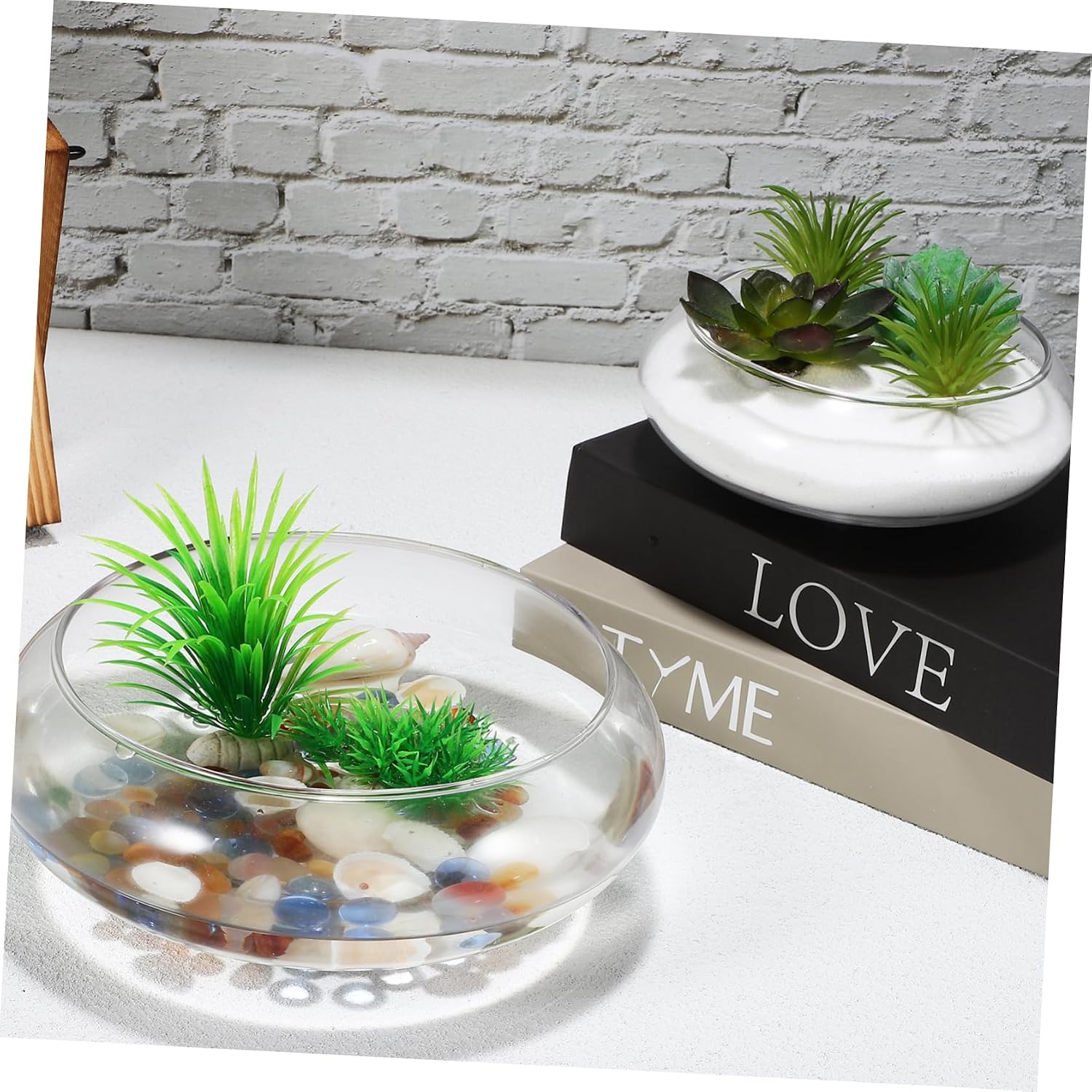 Kichvoe 2 Pcs Transparent Glass Fish Bowls Shallow Round Terrarium Bowls for Table Centerpieces Hydroponic Plant Pots and Water Lily Daffodil Home Office Decor