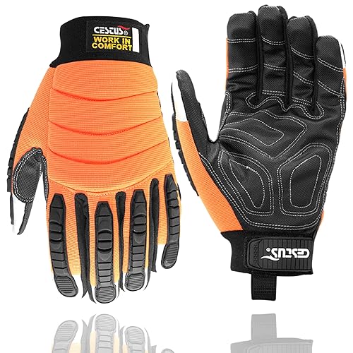 Cestus HM Impact, Hi Vis - Guantes de trabajo, nudillos acolchados, agarre de rendimiento (talla L), color naranja