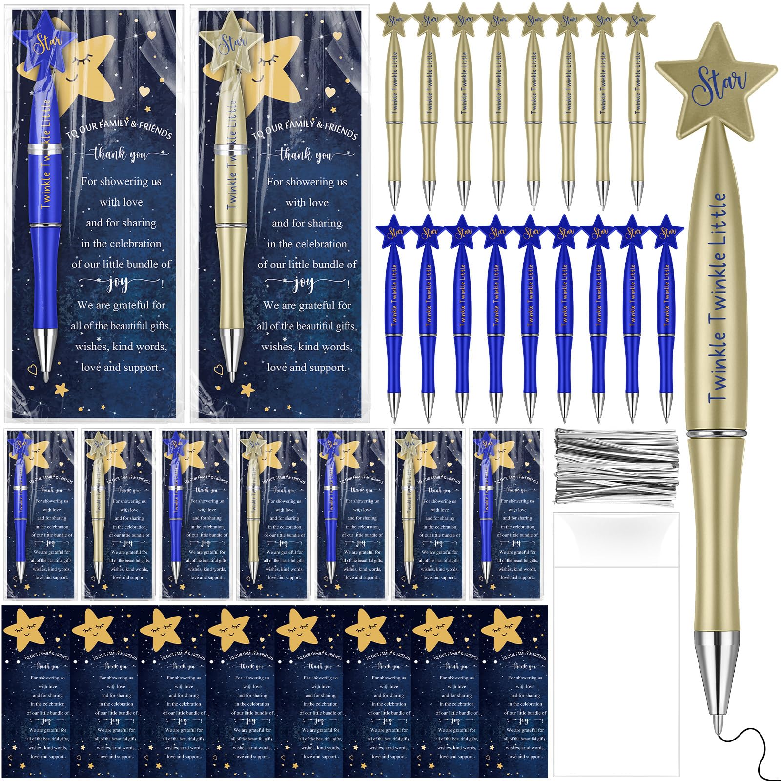 Engrowtic 36 Sets Twinkle Little Star Baby Shower Pen Favors for Guests Moon and Star Ballpoint Pens and Thank You Cards Baby Shower Party Gifts for