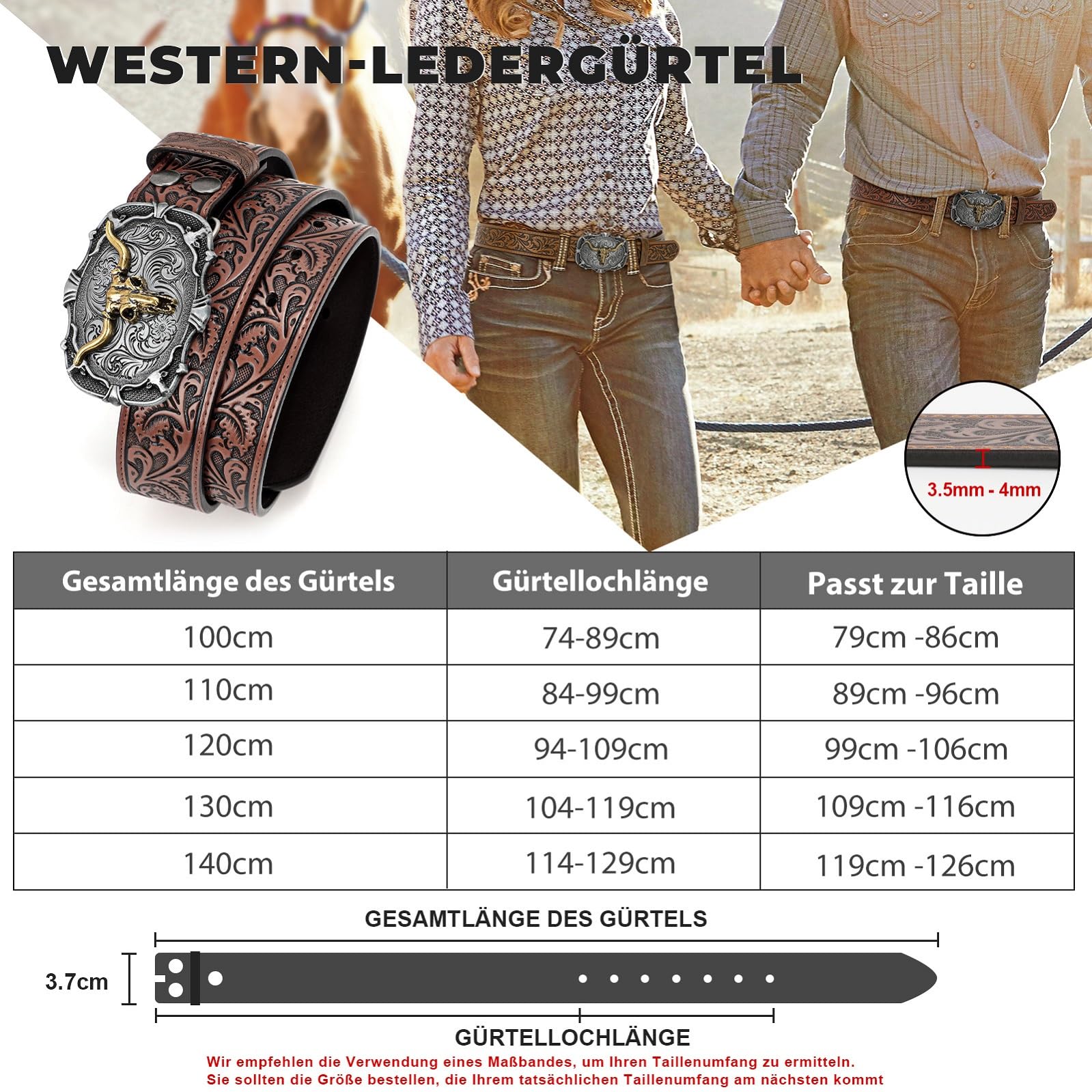 BELTROAD Western Leder Schnalle Gürtel für Männer Frauen Cowboy Cowgirl Herren Ledergürtel für Jeans Weihnachten Herrengürtel Geschenke