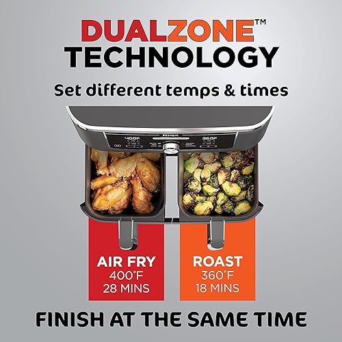 Miniatura 2 de Ninja DZ401 Foodi - Freidora de aire 6 en 1 DualZone XL de 10 cuartos de galón con 2 cestas independientes, combina con cocina y acabado inteligente