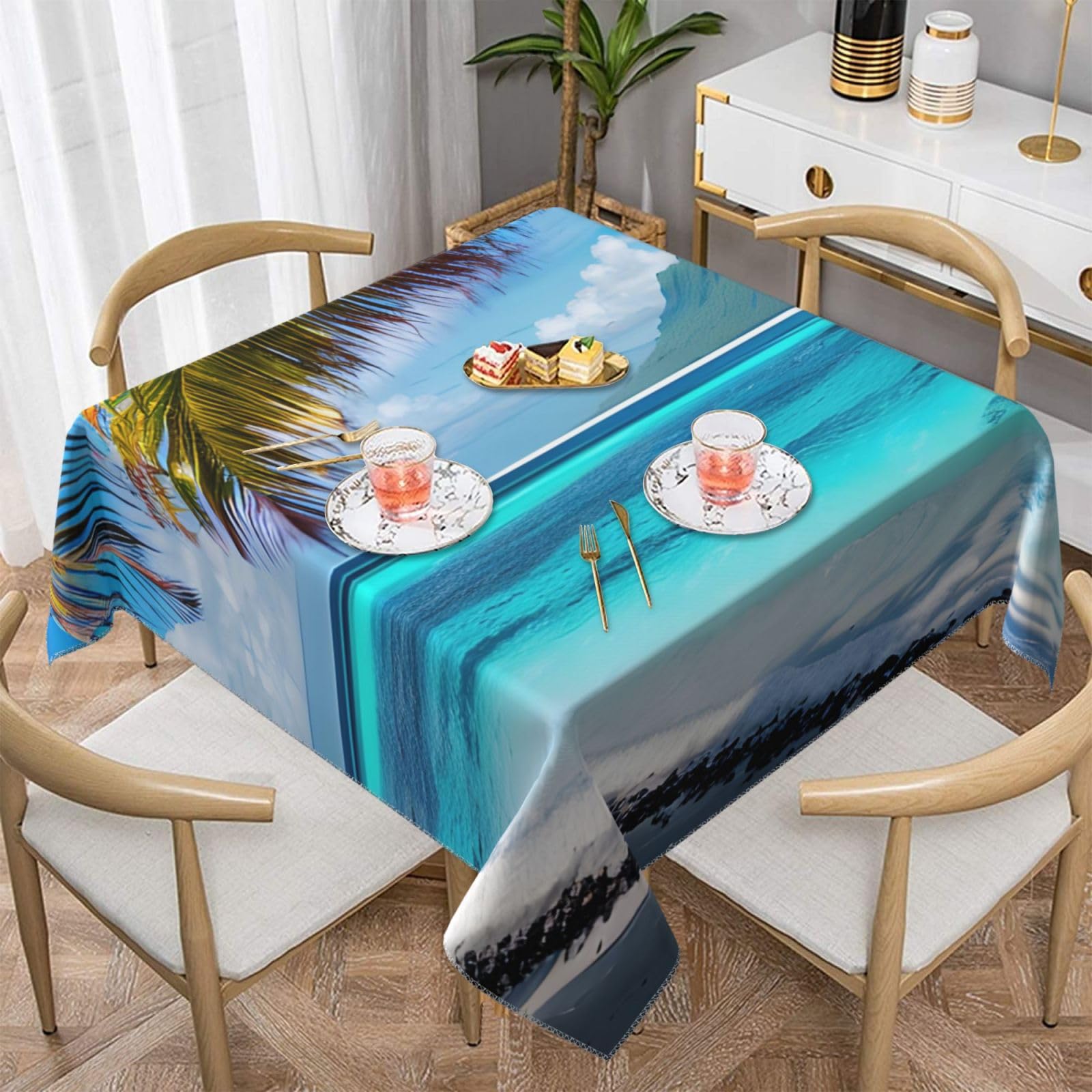 Nappe carrée imprimée Tahiti douce sans plis salle à manger Noël