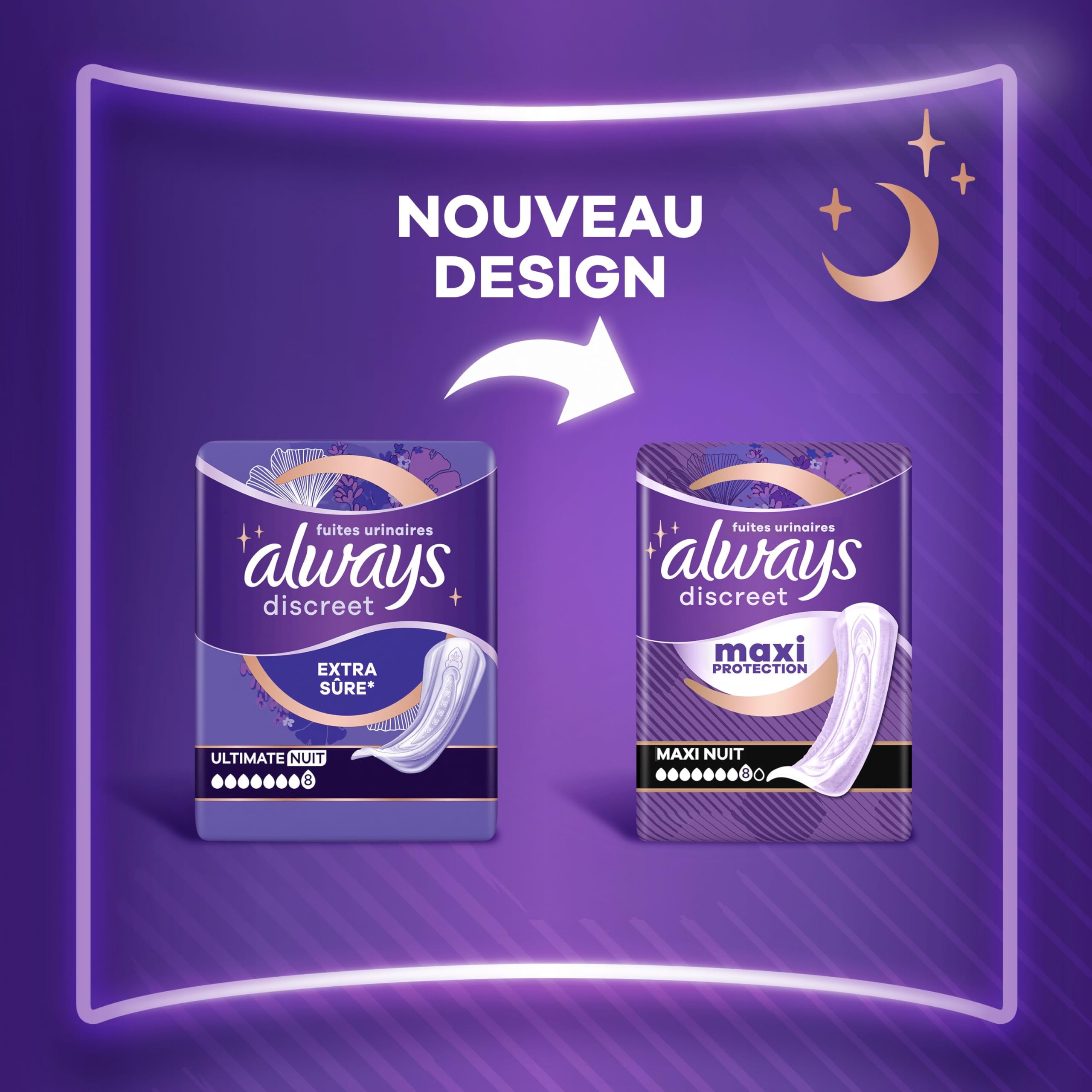 Always Discreet Extra Secure, Serviettes Pour Incontinence ou Fuites Urinaires, Fuites Importantes, Format Eco, 7 Gouttes, Ultimate Night, 48 Pochettes Individuelles (4 x 12 unités)