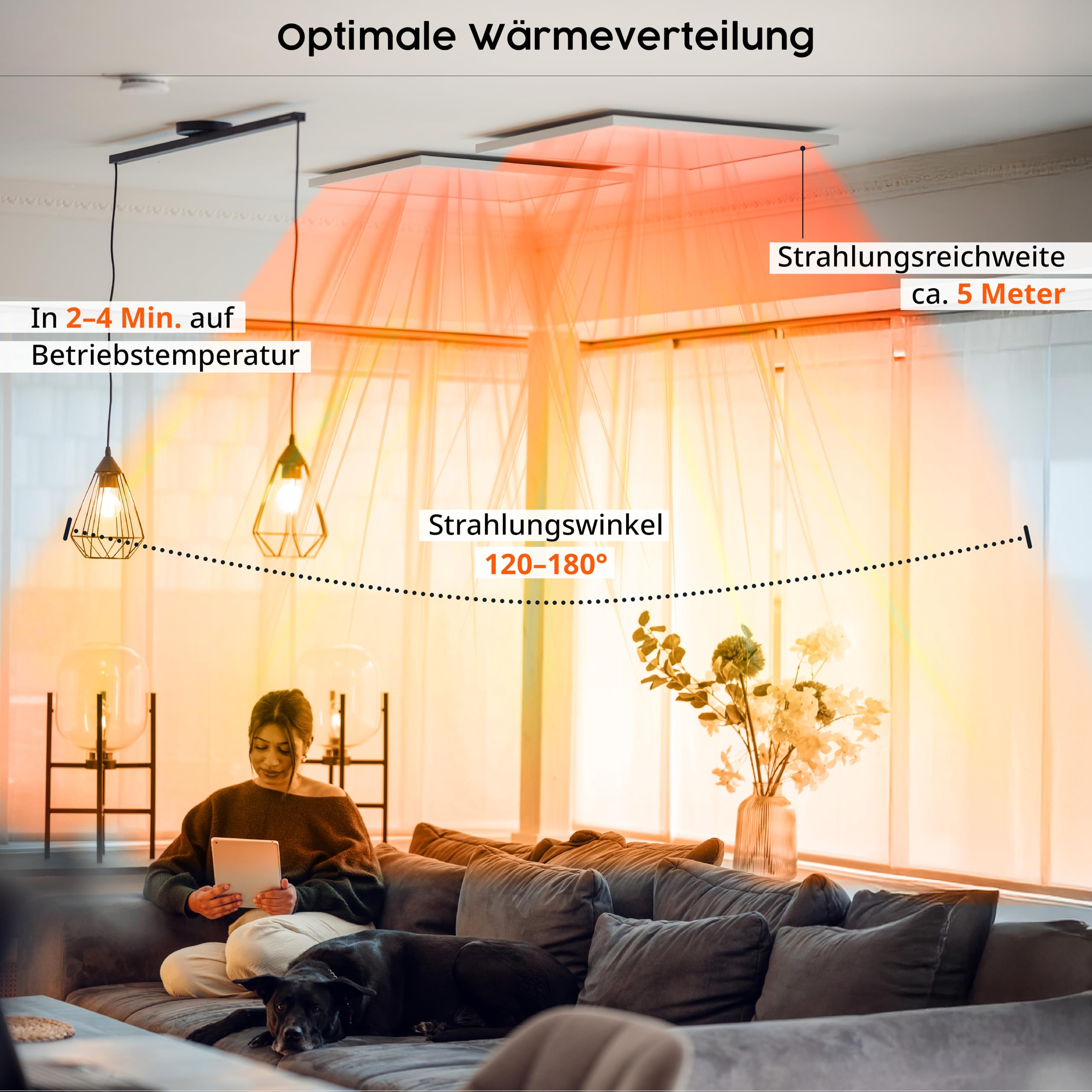Könighaus Infrarot Deckenheizung - 450 Watt - ohne Thermostat - elektrische Deckenheizung für bestehende Steuerungssysteme - TÜV/GS, Überhitzungsschutz & 5 Jahre Garantie