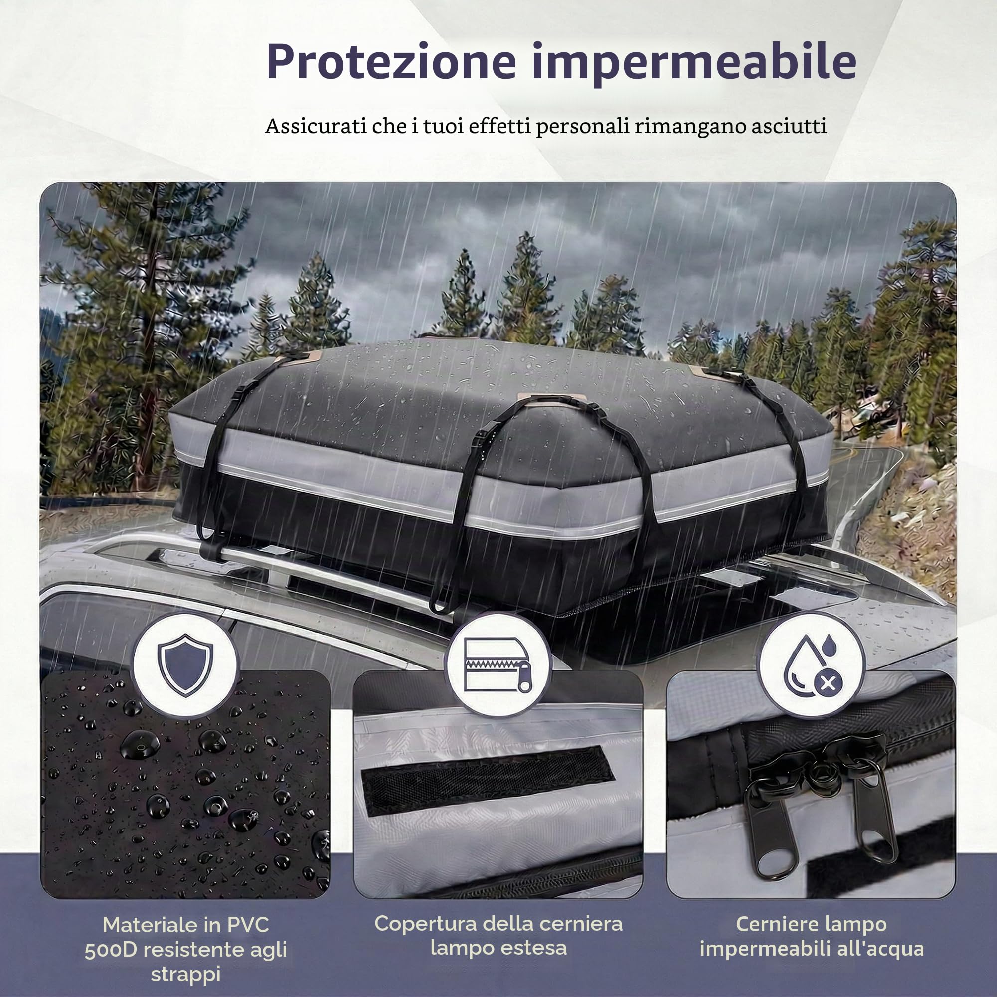 SOARS Box Tetto Auto, Portapacchi Auto Tetto Impermeabile, Antiscivolo e Rigido, per Veicolo con o senza Barre, con Chiusura e Striscie Riflettenti (600 L,Grigio)