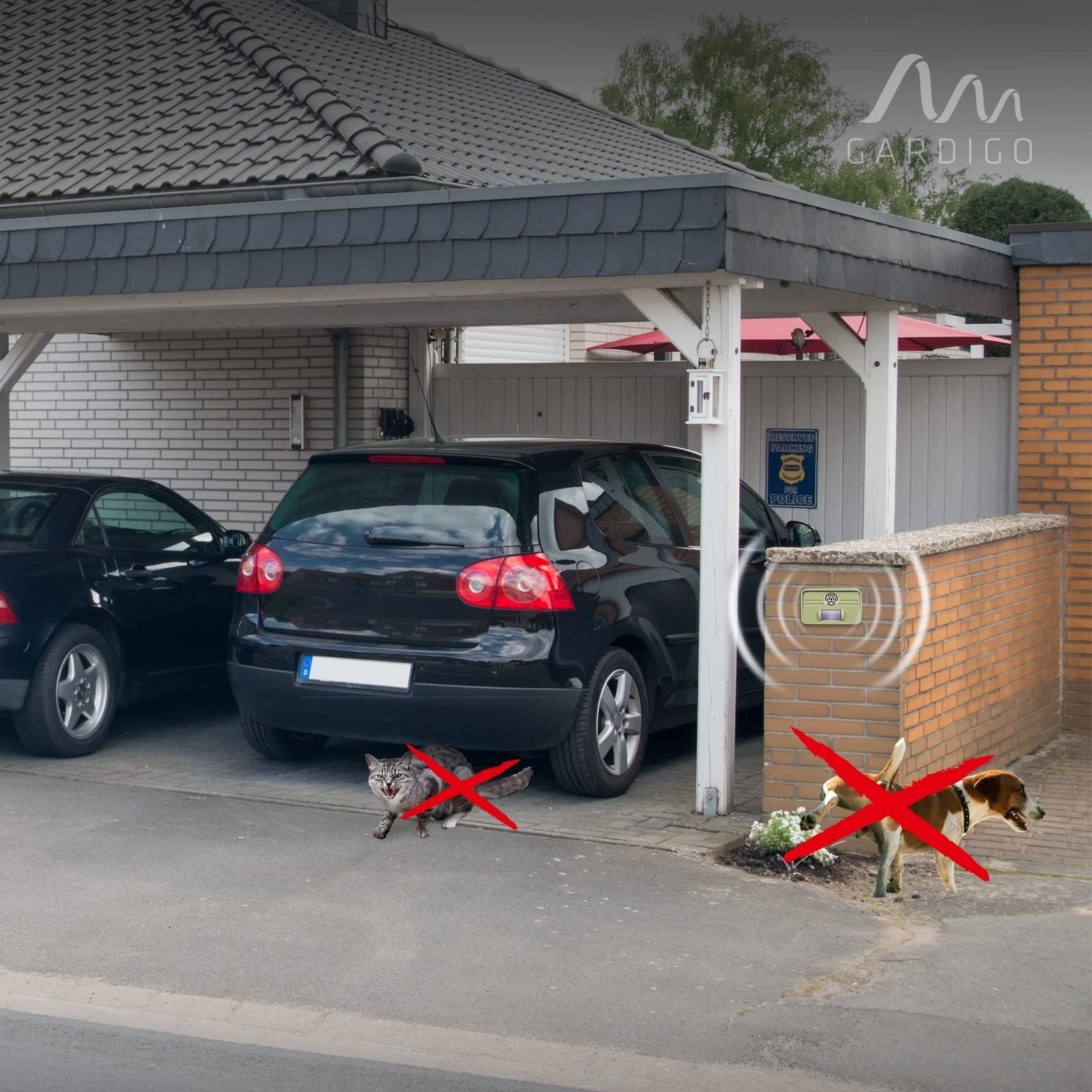GARDIGO® Scaccia Gatti | Repellente per Gatti | Dissuasore per Cani | Disabituante Gatti | Repellente Ultrasuoni Animali Giardino | Angolo di Rilevamento 70°, Raggio d'Azione 7 m | Anti Gatto 1 Pezzo