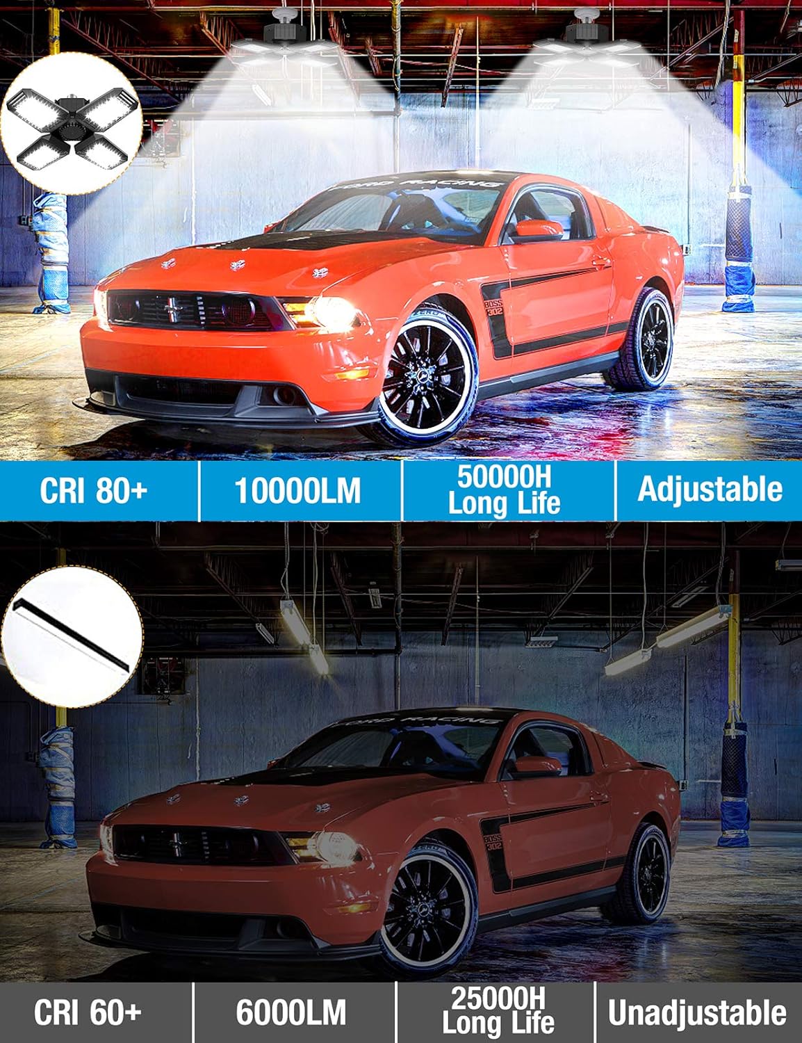 Buу 2 gеt 3 2 Pack LED Garage Lights, 100W Super Bright Ceiling Lights with 4 Adjustable Panels, 10000LM E26/E27 Workshop Lighting, Daylight Perfect for Barn Basement Warehouse Residential, High Bay Light