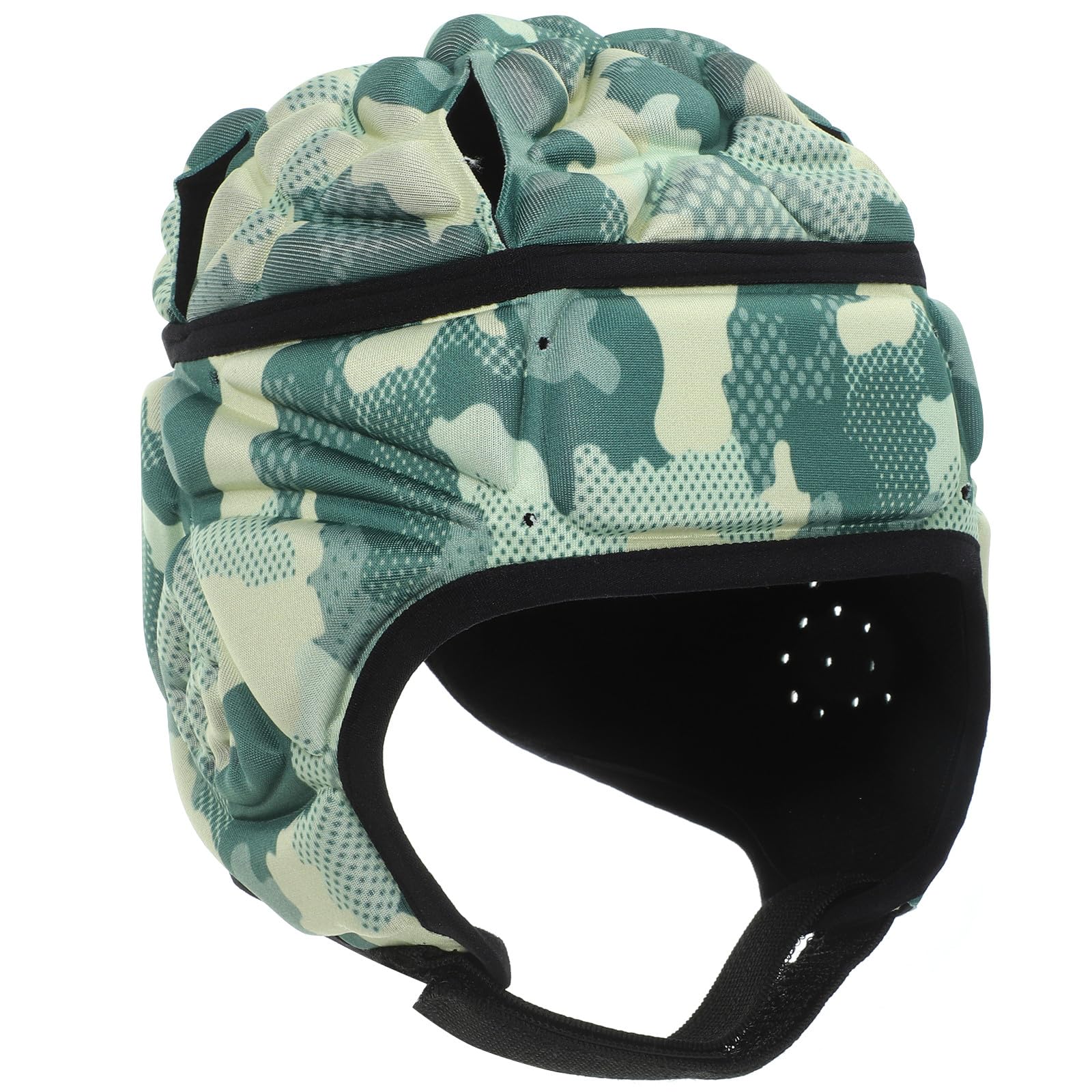 ABOOFAN Casque de Rugby pour Garçon et Filles en Mousse Eva et Polyester Design 3D Creux aux Oreilles, Confortable et Stable, Réglable par Cordon Élastique, pour Match et Entraînement