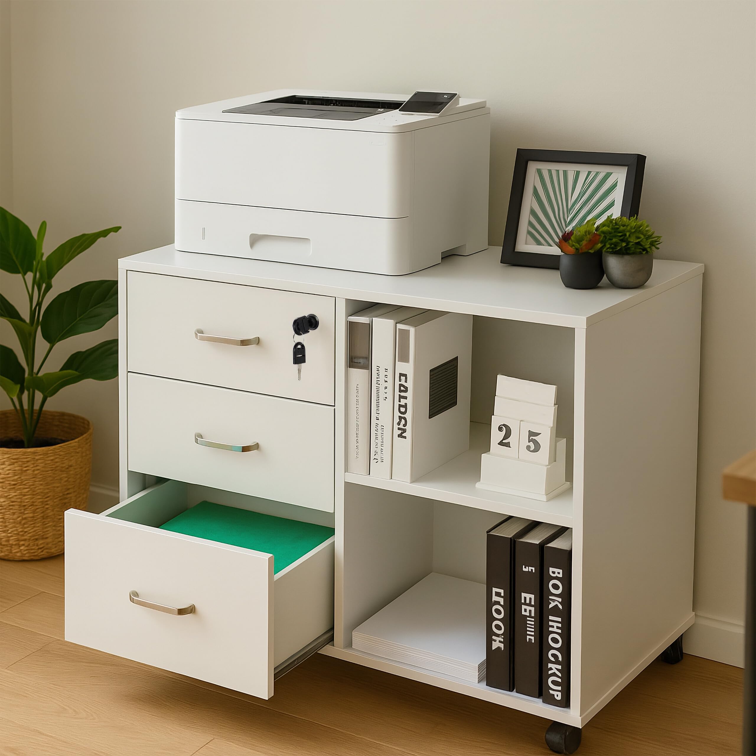 Relaxdays Caisson Mobile, 3 tiroirs, 2 Compartiments, H x l x P : 66 x 80 x 40 cm, Armoire verrouillable, Noir
