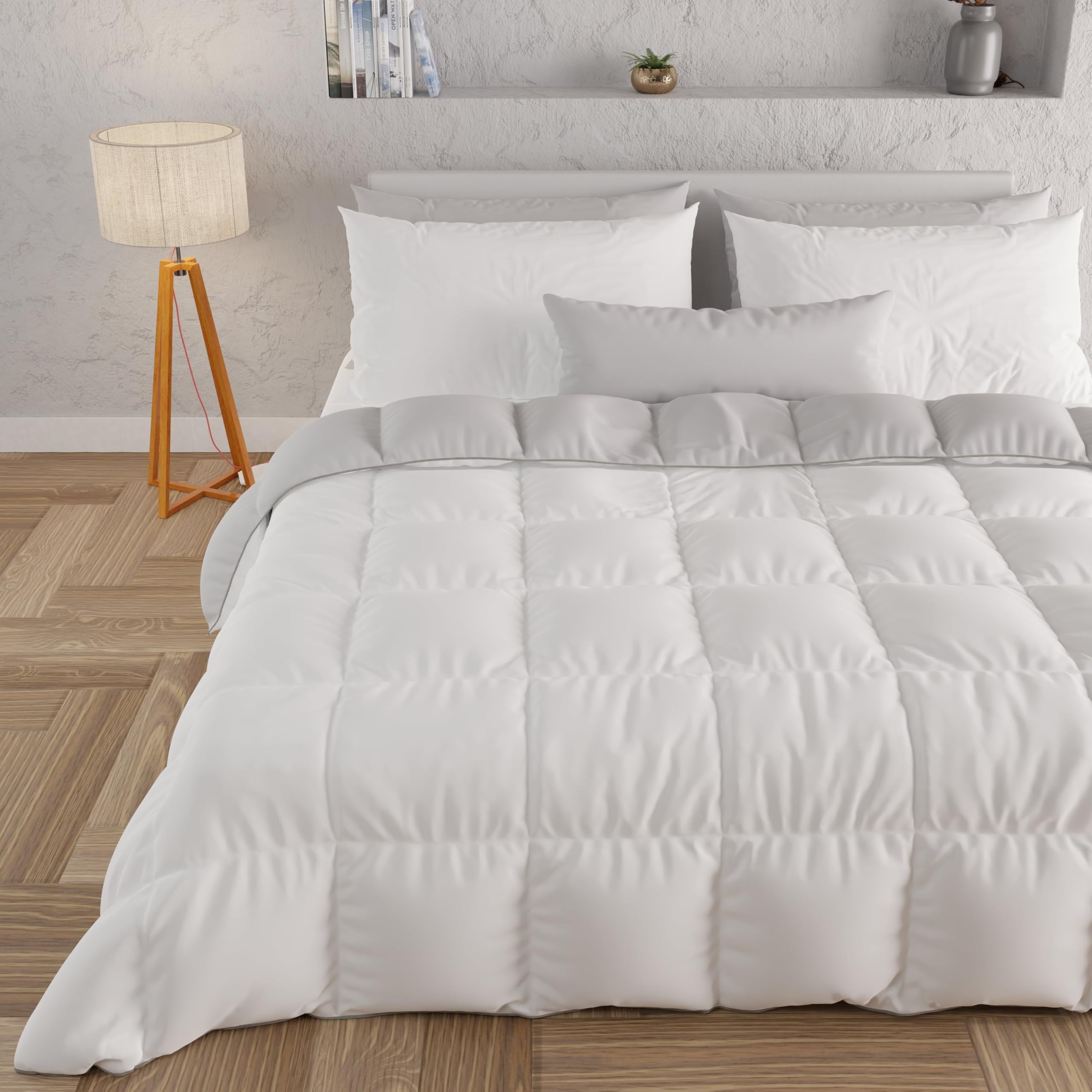 PETTI Artigiani Italiani - Winter Quilt 260x270 cm Super King, Warm Reversible Double Face Quilt White Grey, Hypoallergenic Microfibre 300g/m², Soft and Cosy, Made in Italy
