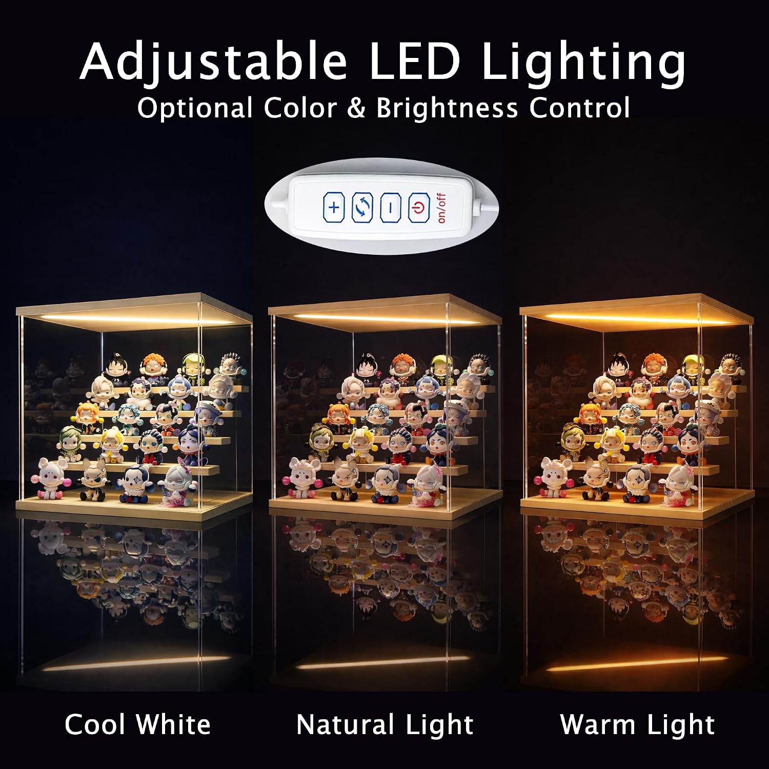 LED Lighted Acrylic Display Case for Collectibles, 5 Tier Clear Display Box with Door, USB Powered Showcase with Remote, Dust-Reducing Organizer for Action Figures, Blind Box Toys, Anime Mini Figures