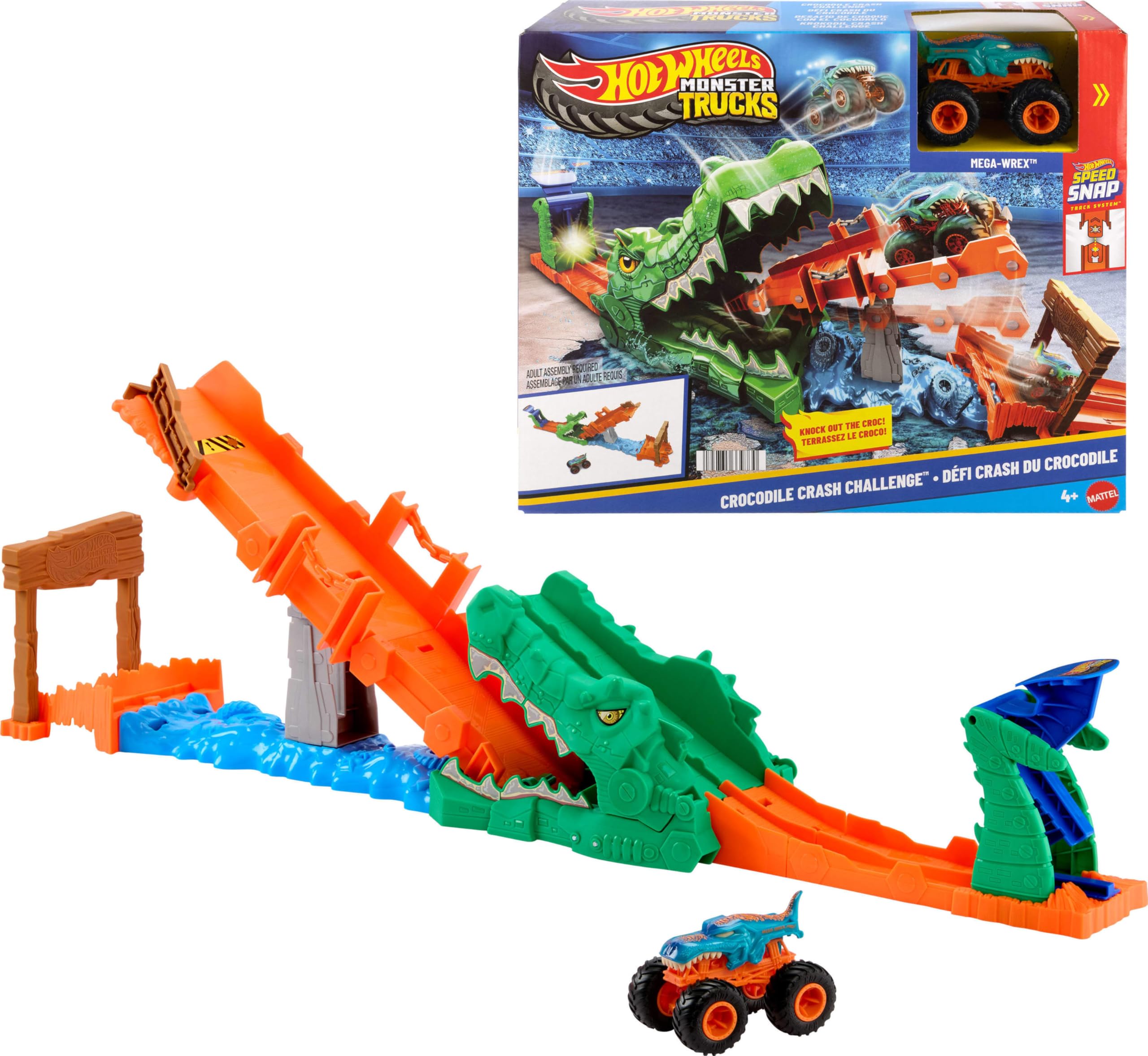 Hot Wheels Monster Trucks Crocodile Crash Challenge Playset & 1:64
