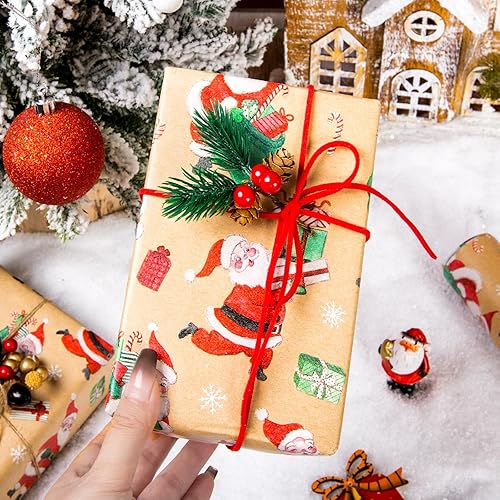 Miniatura 131 de Yarcony Papel kraft de regalo de Navidad, papel de regalo negro, árboles de Navidad de lujo, renos, copos de nieve, papel de estraza resistente