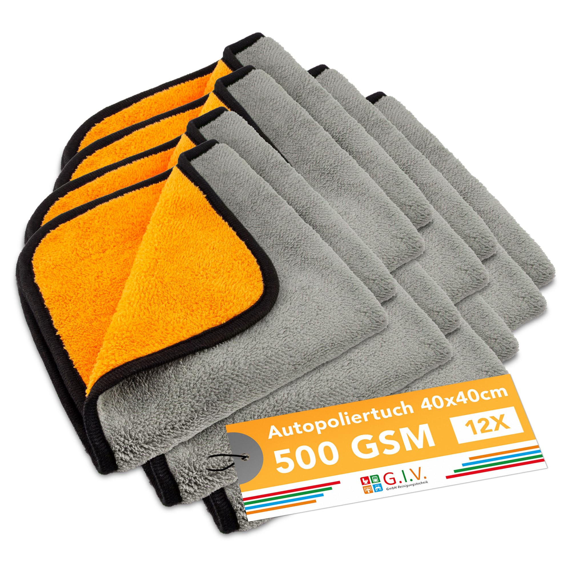 G.I.V. 12x Auto Trockentuch 500 GSM 40x40cm - Mikrofasertücher Saugstark & kratzfrei - Autopoliertuch, Autopflege, Trockentuch, Mikrofaser Reinigungstuch für Auto, Motorrad, Fenster, Glas, Haushalt