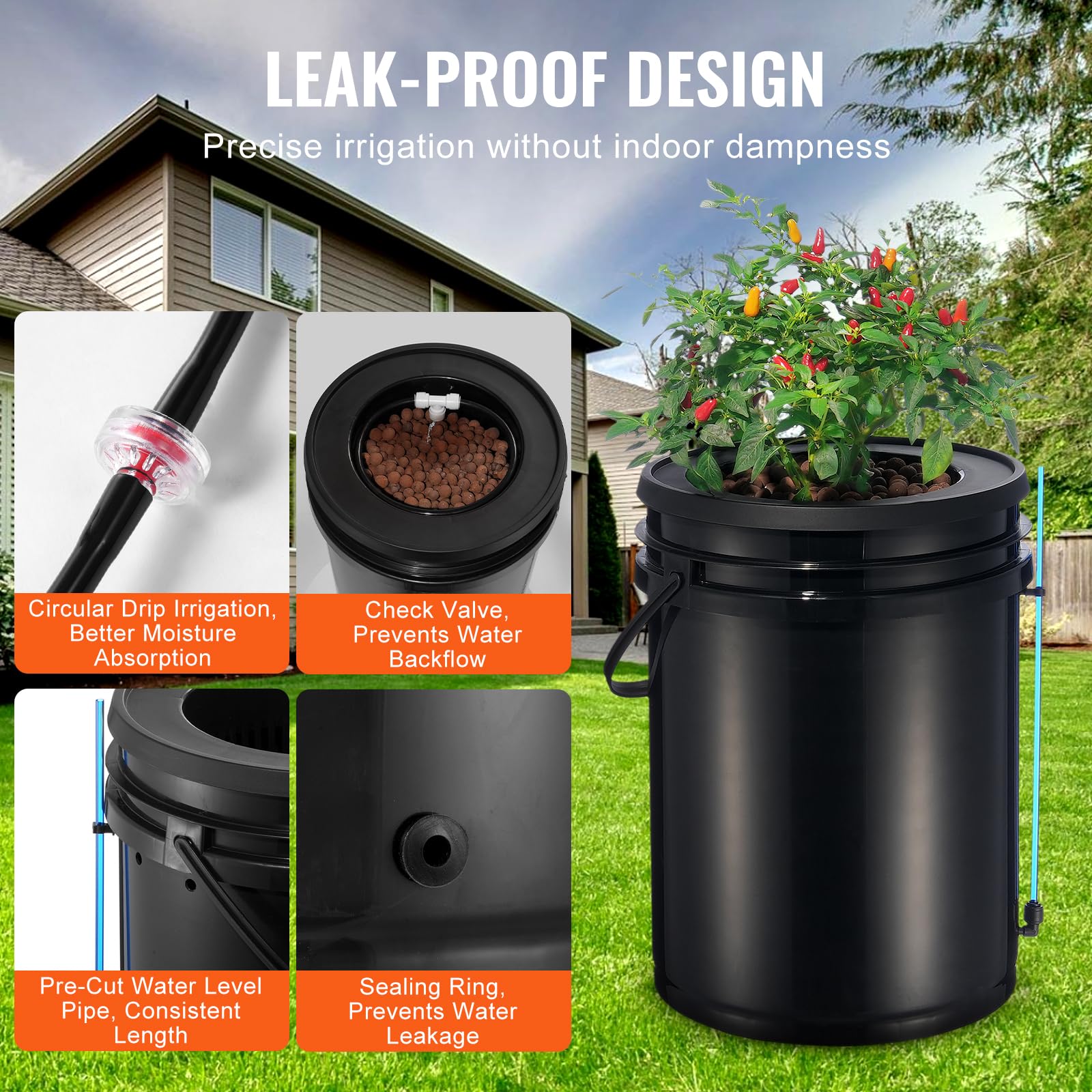 VEVOR Hydroponiczny system uprawy RDWC, górny zestaw do kroplówki, 20-litrowa hodowla głębokiej wody, z pompą powietrza, urządzenie poziomu wody, do warzyw liściastych