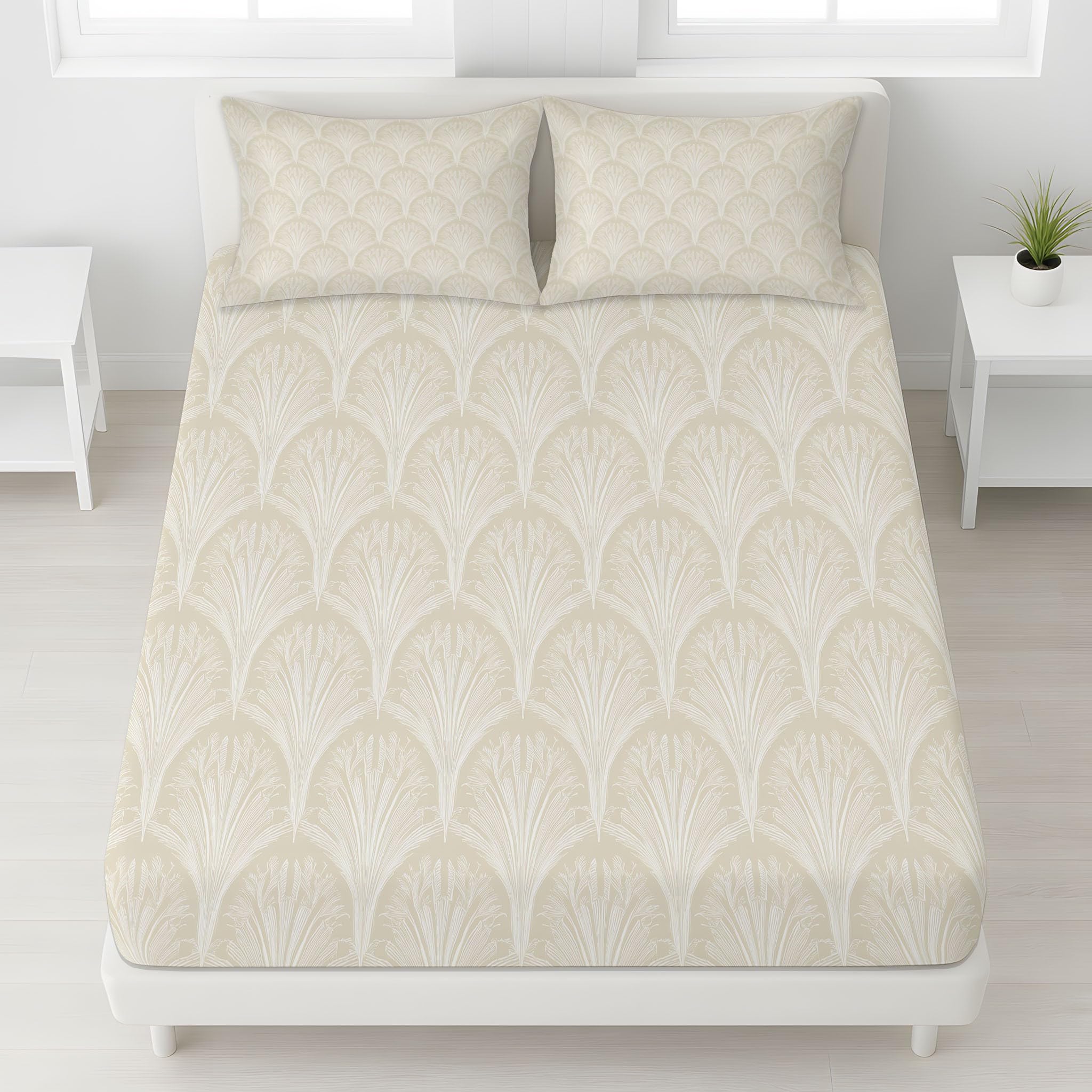 King Fitted Sheets - Bed Sheets Breathable and Luxury Microfibre Bedding Sets 160 x 200 cm, Scalloped Shell Patterns, Graceful Luxury Seamless Artistic, Hotel Style Master Bedroom