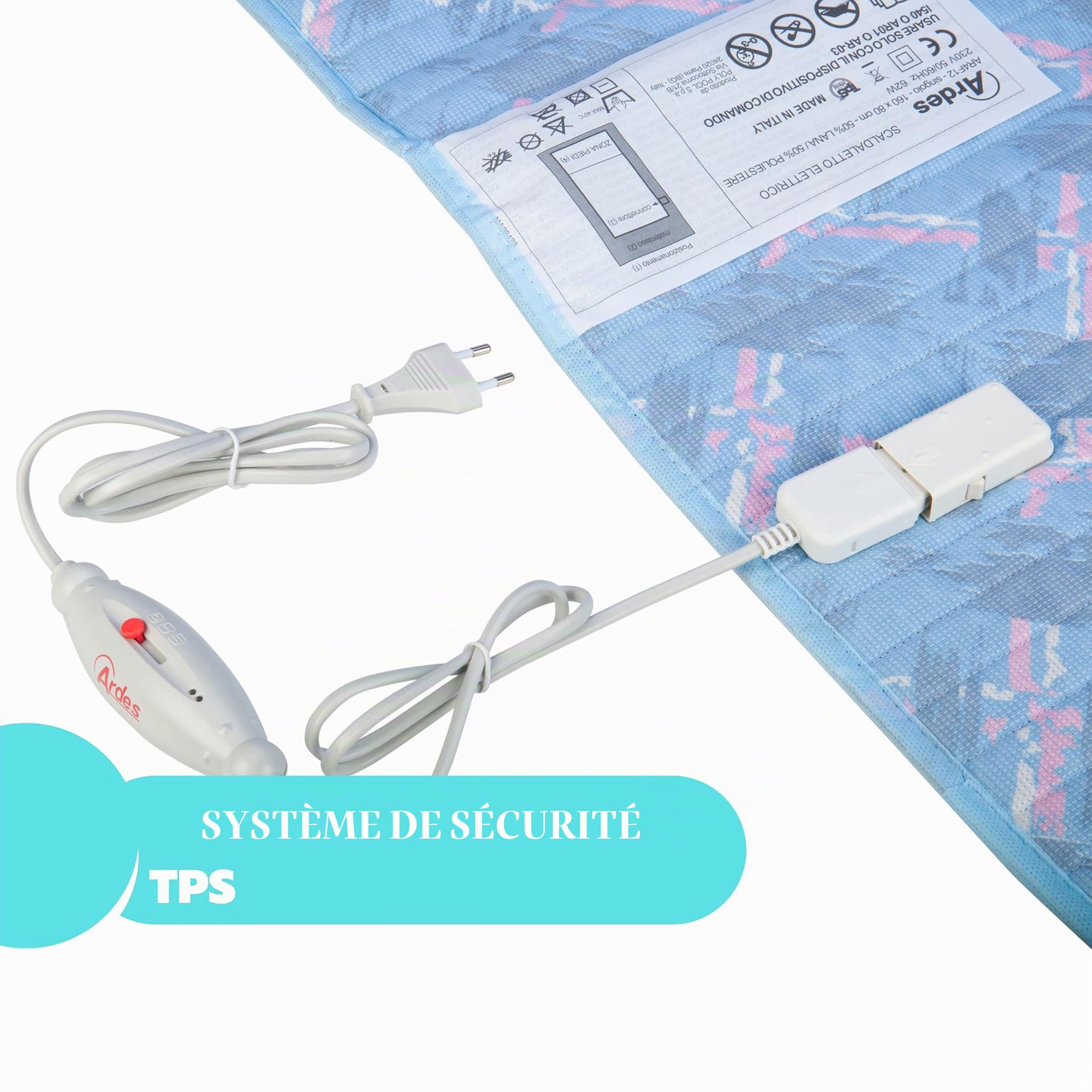 ARDES - AR4F11 Chauffe-lit 1 Place Électrique MORFEET Couverture Chauffante 60W avec Chauffe-pieds Intégré, Surmatelas Chauffant Lit 1 Place Électrique 2 Zones Chaudes, Couverture Thermique 1 Place