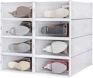 PARANTA 8-Piece Boot and Shoe Storage Box, Stackable Clear Plastic Shoe ...