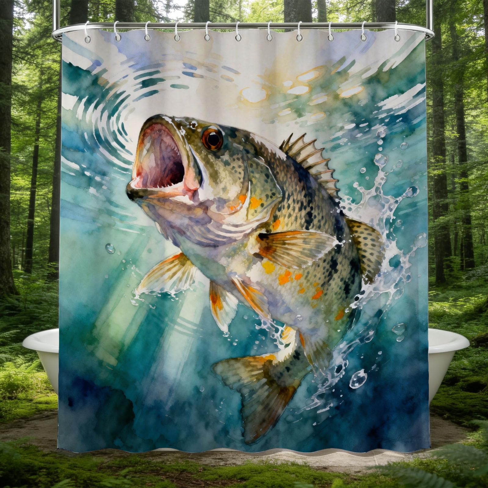 Hongduo 3D Freshwater Fish Shower Curtain for Stalls Bathtubs Fishing Bathroom Decor Shower Curtain Set Polyester Fabric Waterproof 120x180cm/48X71 Inch with Hooks