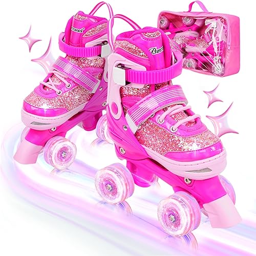 Patines ajustables de mariposa para niños con ruedas iluminadas y protección de seguridad para principiantes, patines para niños pequeños de 5 a 8