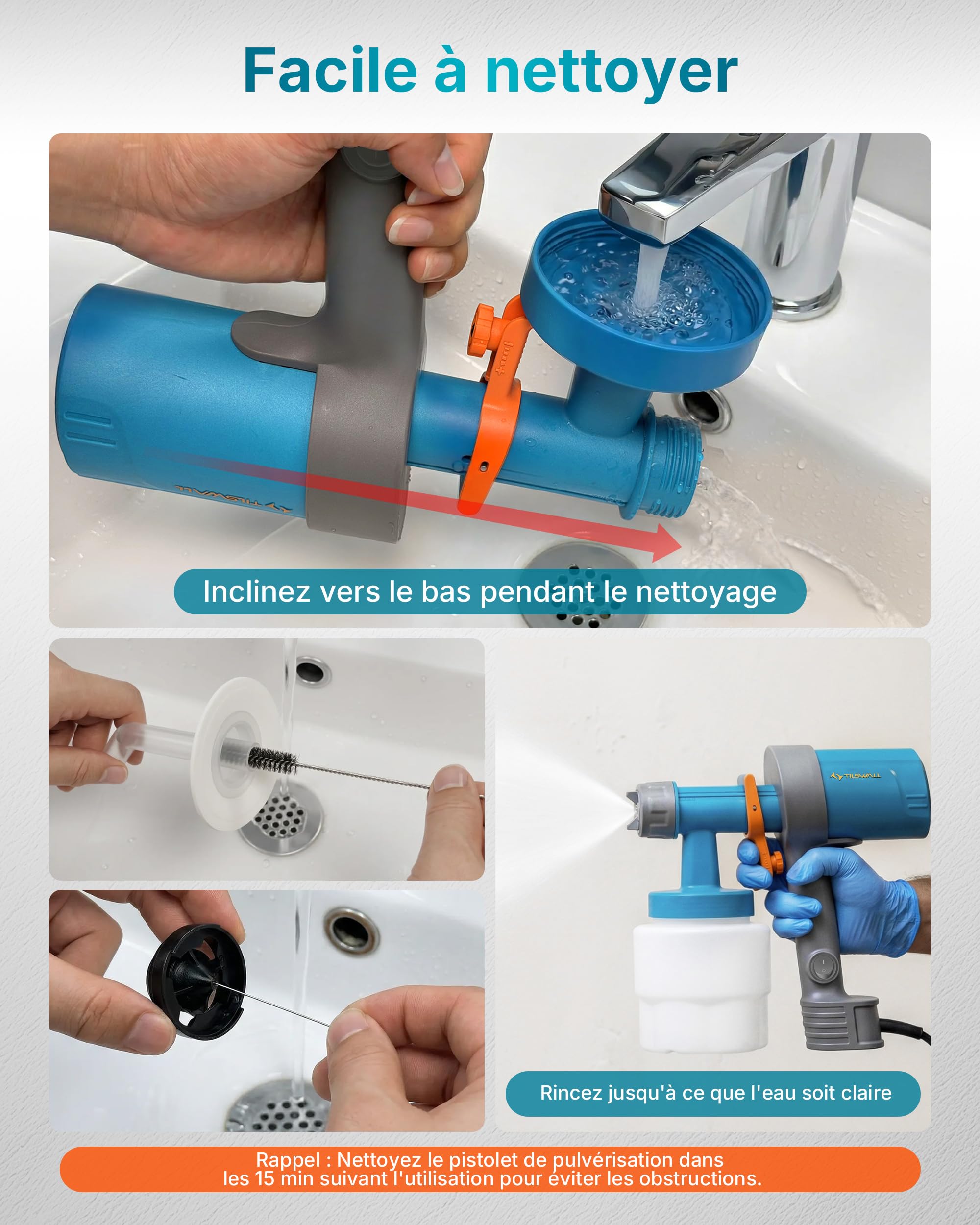 Tilswall Shark600 Pistolet a Peinture, Pulvérisateur de Peinture Électrique Ultra-léger avec 3 Buses & 3 Motifs, Facile à Utiliser et Nettoyer, Parfait pour Meubles, Murs, Portes, Jardin et Bricolage