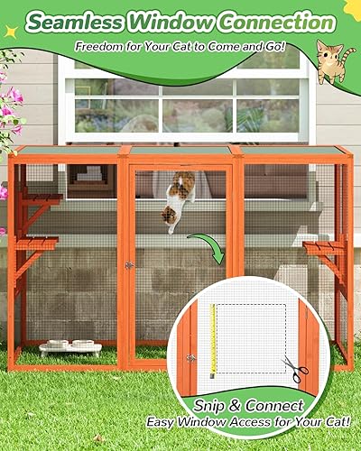 Miniatura 6 de cozivvovv Cat House Outdoor Catio - Jaula para ventana de gato para interiores con techo impermeable y puerta con cerradura, 3 plataformas elevadas,