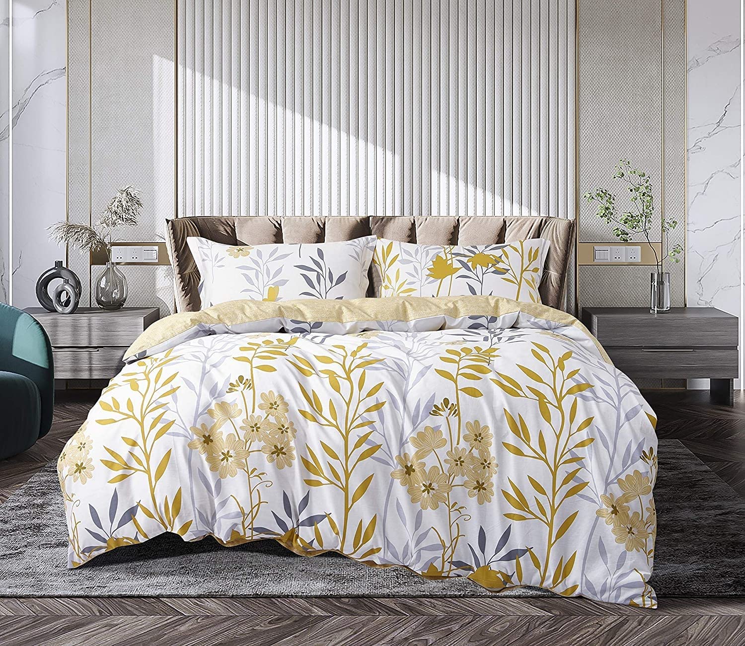 Parure de lit complète 4 pièces 100% coton égyptien TC 200 King