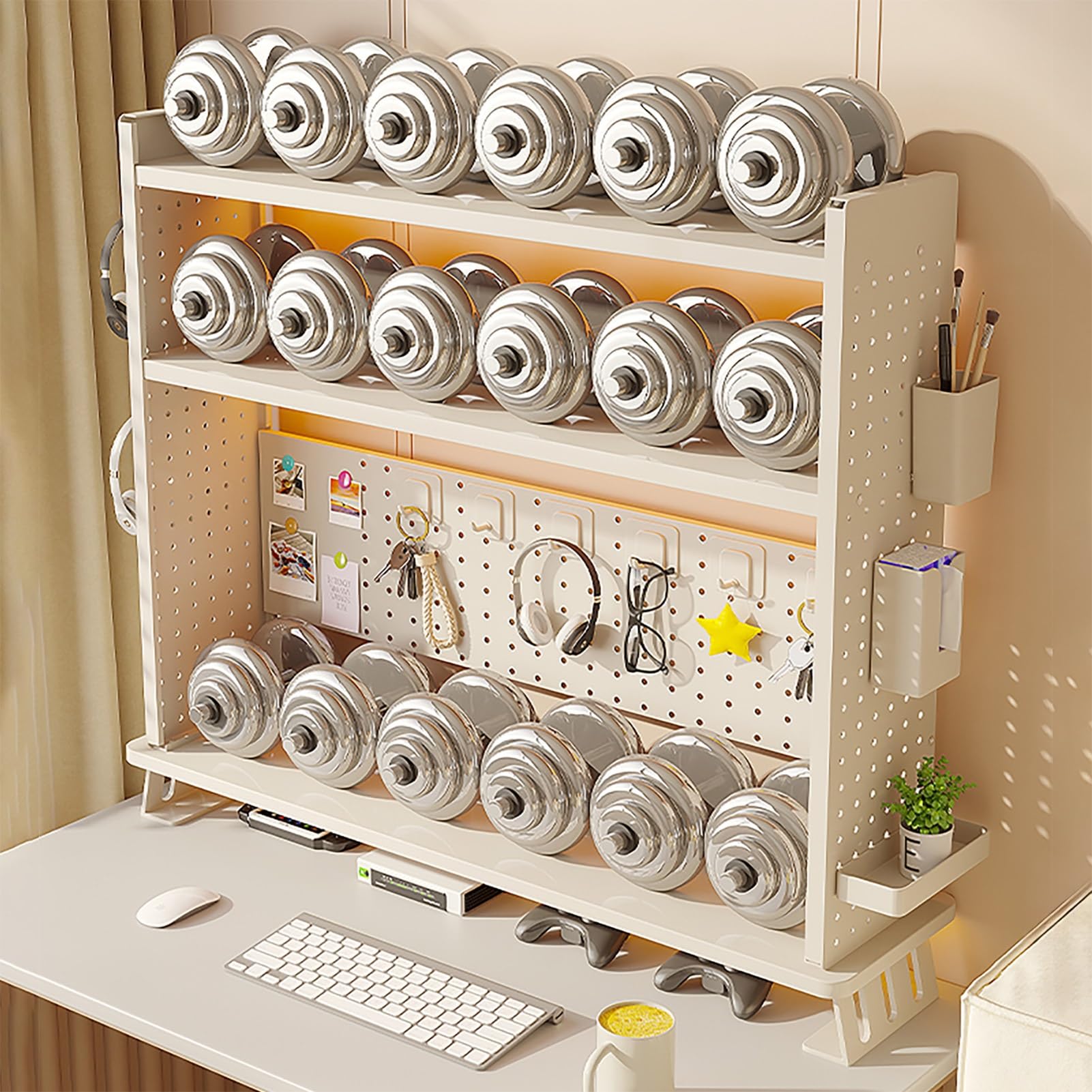 Libreria Da Scrivania Regolabile, Scaffale Per Computer A 3 Livelli Con Ripiano Rialzato, Scaffale Organizer Da Scrivania, Con Set Di Accessori Fai Da Te, Scaffale Espositivo In Acciaio, Per Ufficio,